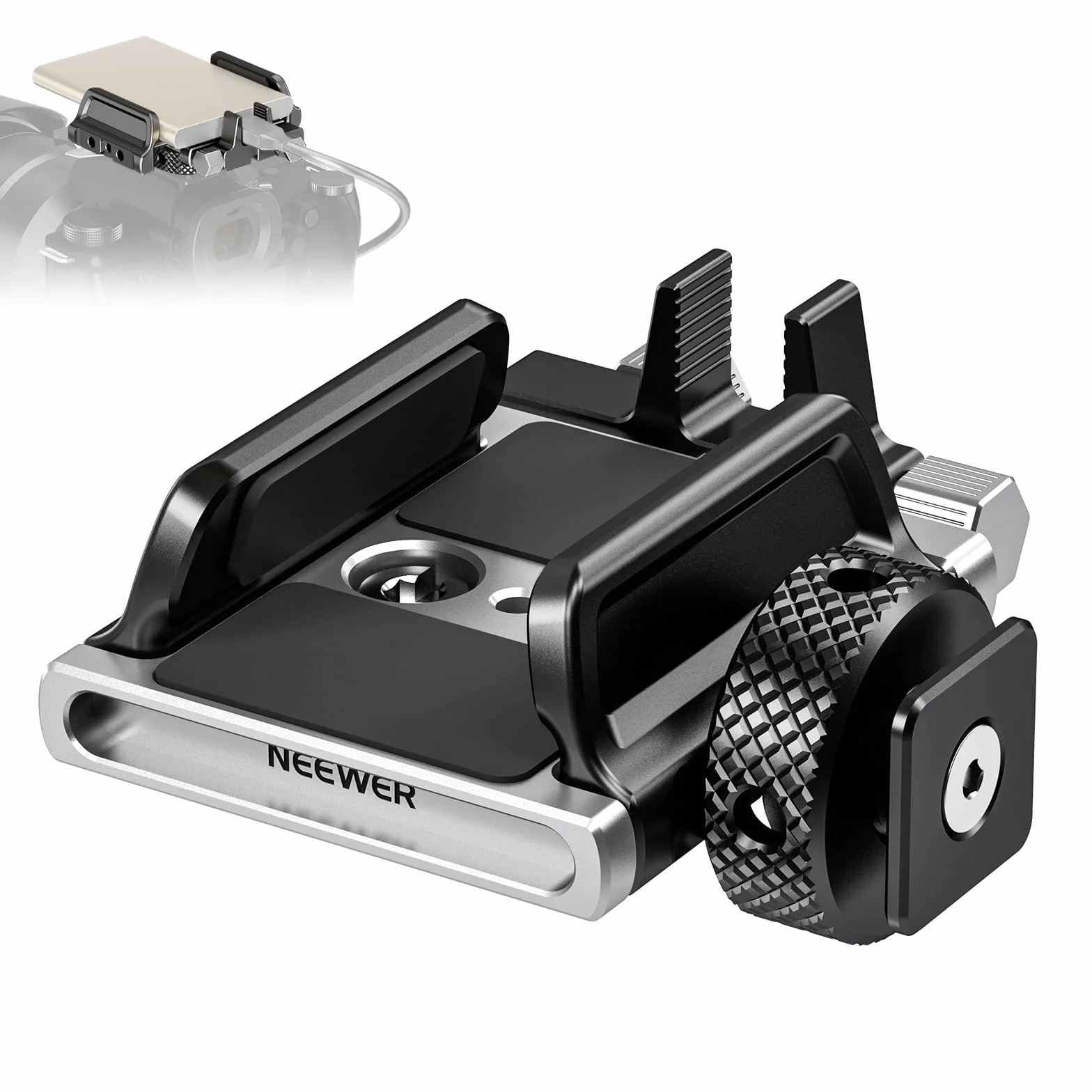 Neewer Uniwersalny uchwyt SSD, montażowy z zimną stopką, 4.1-6.6 cm do T5 T7 T9 SSD, kompatybilny z SmallRig BMPCC 4K 6K, 15 Pro/15 Pro Max