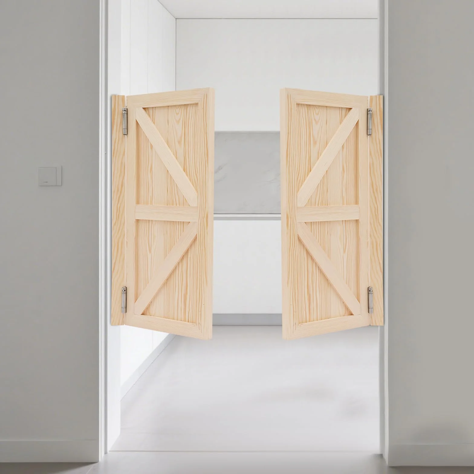 Drzwi wahadłowe Pendeltür Saloontür Drzwi wahadłowe Drewno Drewniane drzwi wewnętrzne Drzwi lamelowe Sliding Door Podwójne drzwi z drewna sosnowego z symetrycznym wzorem, odpowiednie do wejścia