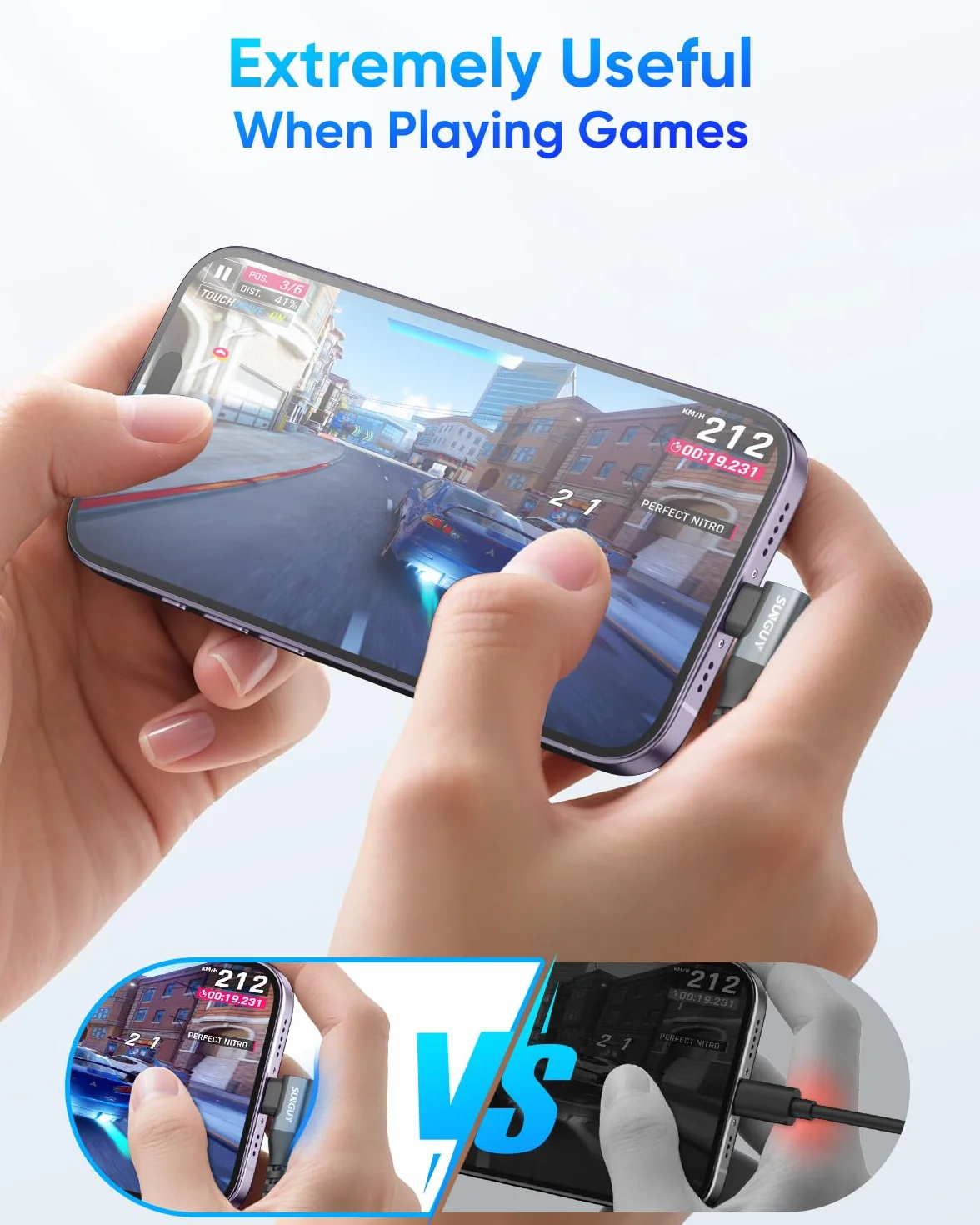 SUNGUY Kabel USB C do Lightning z kątem prostym [certyfikat MFi] 90 stopniowy Lightning, pleciony, do szybkiego ładowania iPhone 14/13/12/11 Pro Max Mini X XS XR Plus SE [Szary, 0.15m, 2Sztuki]