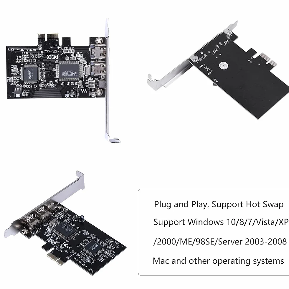 Karta PCIe Firewire do 10, IEEE 1394 4-portowy kontroler adaptera PCI Express (3 x 6 pinów i 1 x 4-pinowy), adapter 1394a PCI-E Firewire 800 do 7/8/Mac OS z kablem