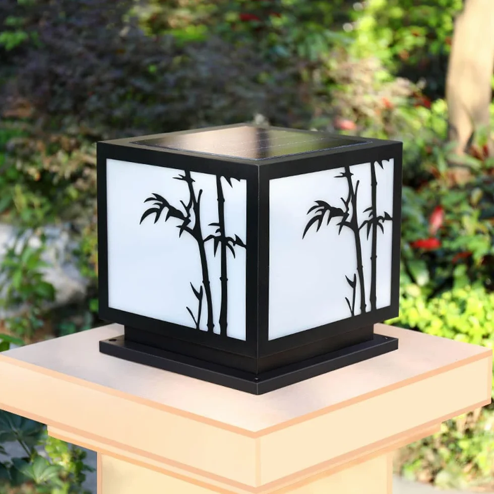 Solarne lampy słupkowe solarne zewnętrzne oświetlenie słupkowe IP65 kolumna latarnia, willa lampa ogrodowa bambusowa lampa słupkowa, czarna brama, ściana słupka, oświetlenie tarasu podwórka, słupek
