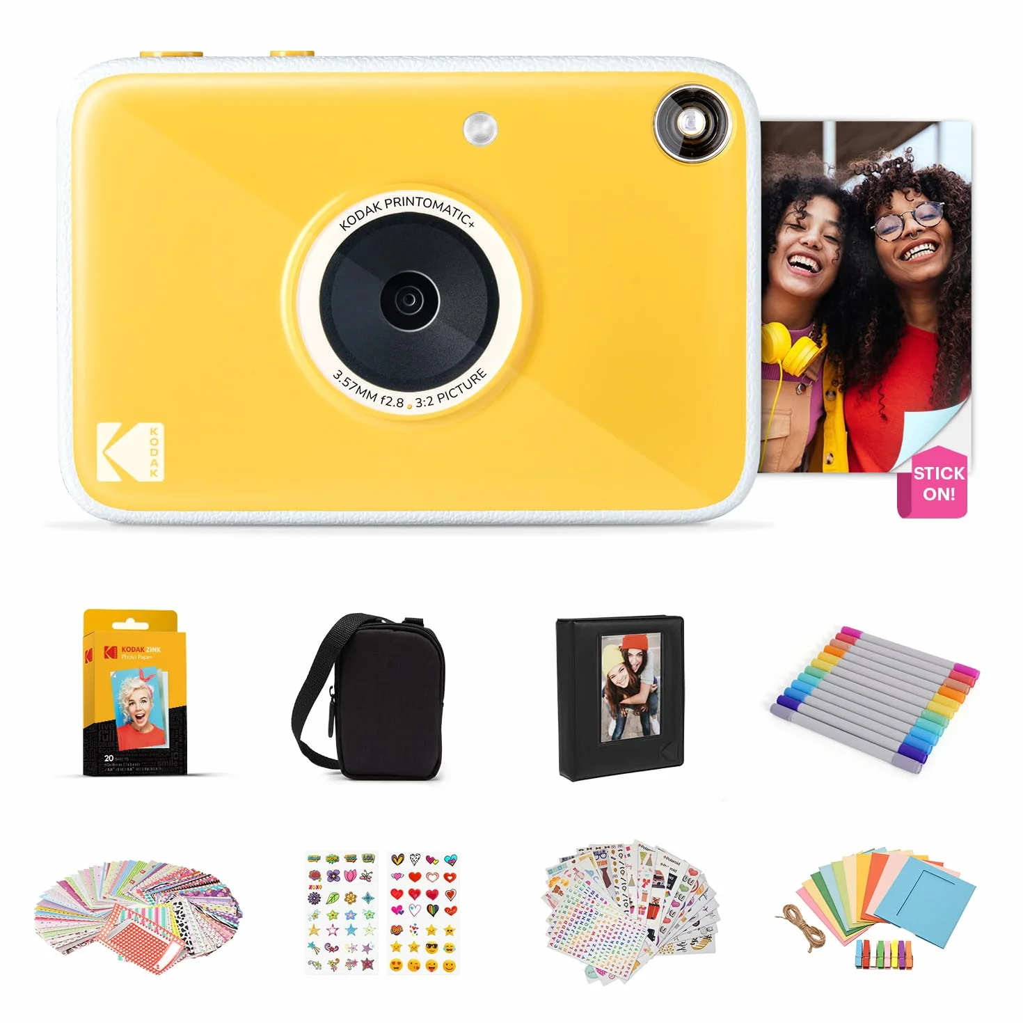 KODAK Printomatic+ 10MP Kolorowy Aparat Natychmiastowy Zestaw Prezentowy z Etui, Papierem Zink 20 ark., Albumem i Naklejkami – Żółty