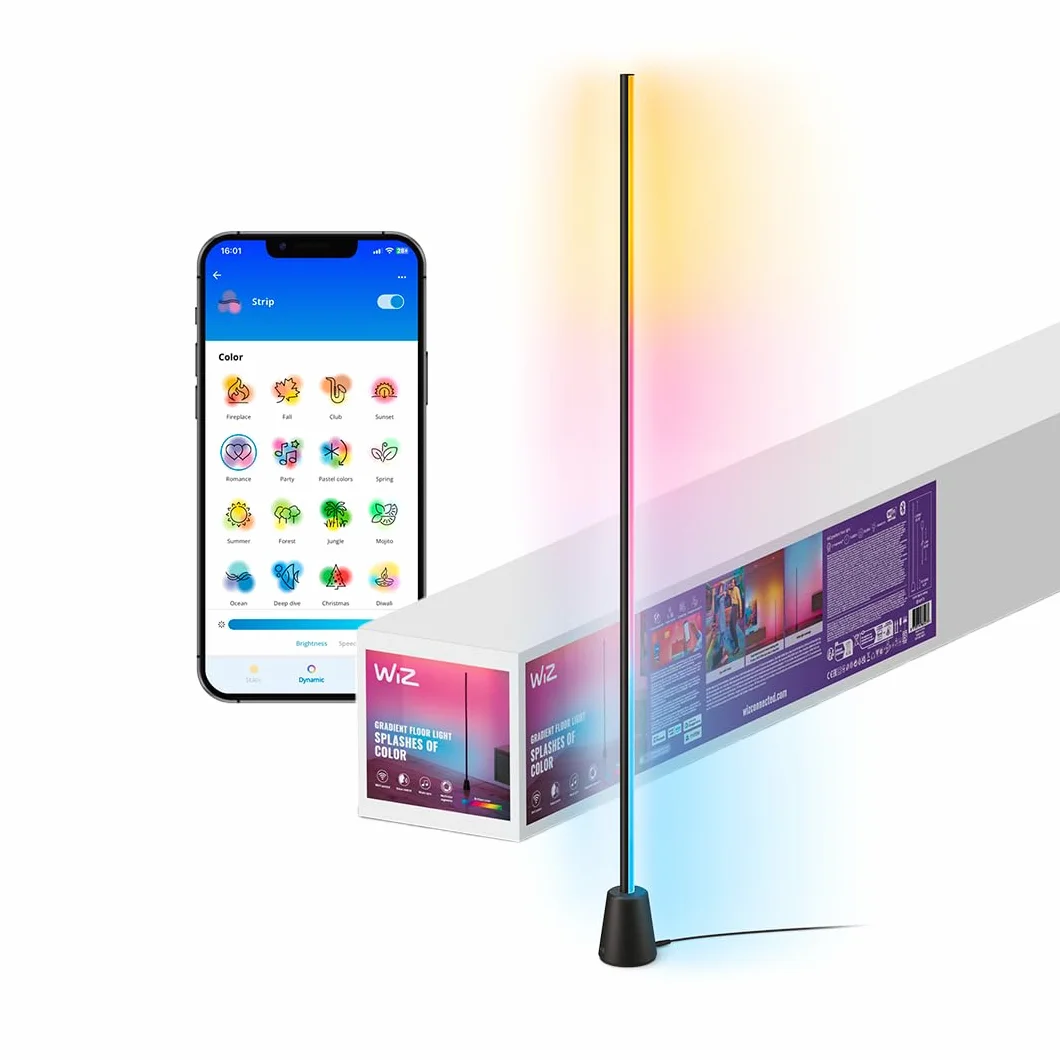 WiZ Lampa podłogowa gradient, Wyświetla wiele kolorów jednocześnie (RGBIC), Łatwy montaż i konfiguracja, łączy się z Wi-Fi, Sterowanie Aplikacją/Głosowe, Działa z Google Home, Alexą i HomeKit
