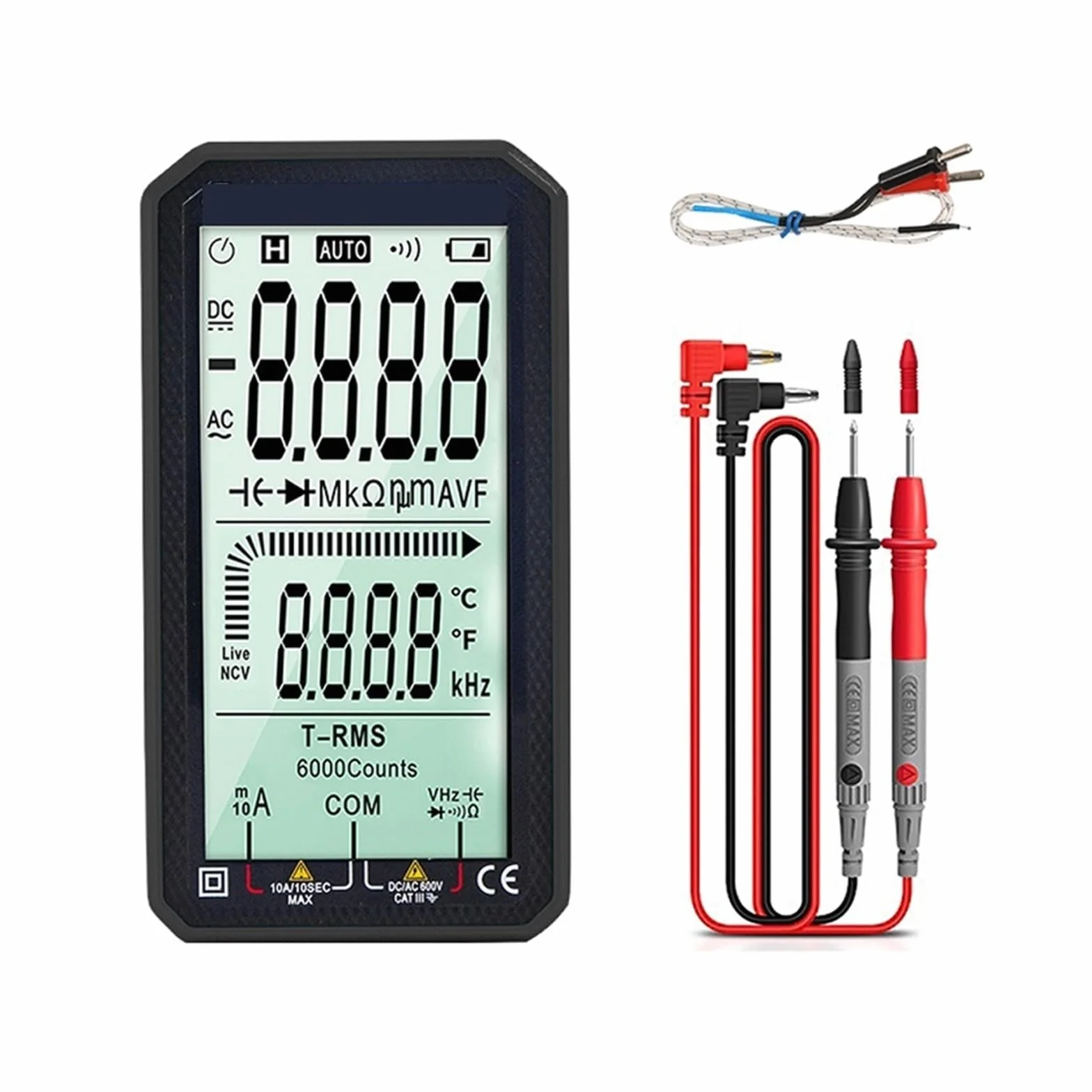 Cyfrowy Inteligentny Multimetr Tester NCV DC/AC Napięcie Prądu Pomiar Pojemności Miernik Pomiaru Rezystancji Szybko Dokładnie Łatwy Odczyt(Black)