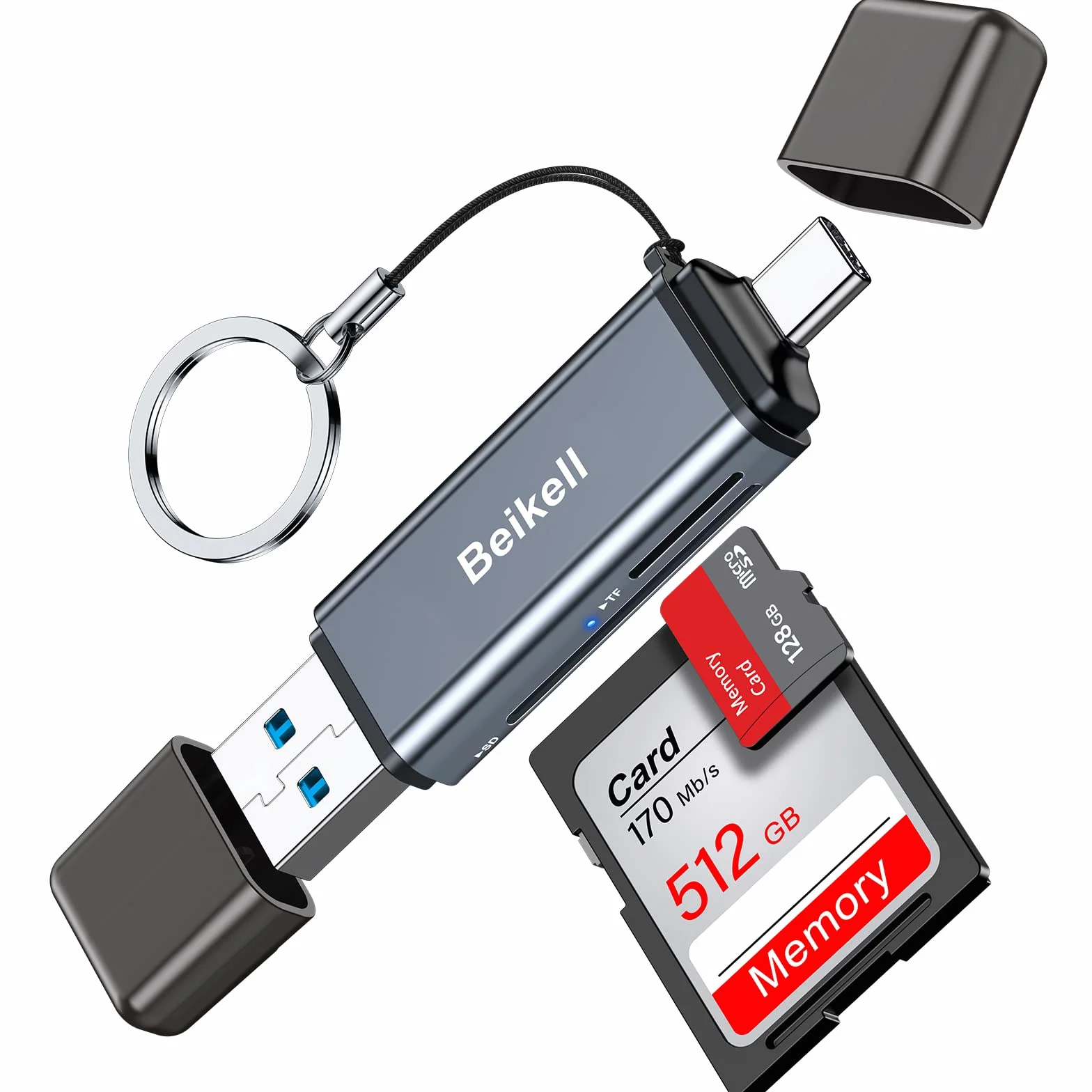 Beikell Czytnik kart SD, czytnik kart USB C Adapter kart pamięci USB 3.0 — obsługuje karty SD/SDXC/Micro SD/Micro SDXC/SDHC/MMC/RS-MMC/UHS-I, Kompatybilny z Android/Windows/Mac OS itd.
