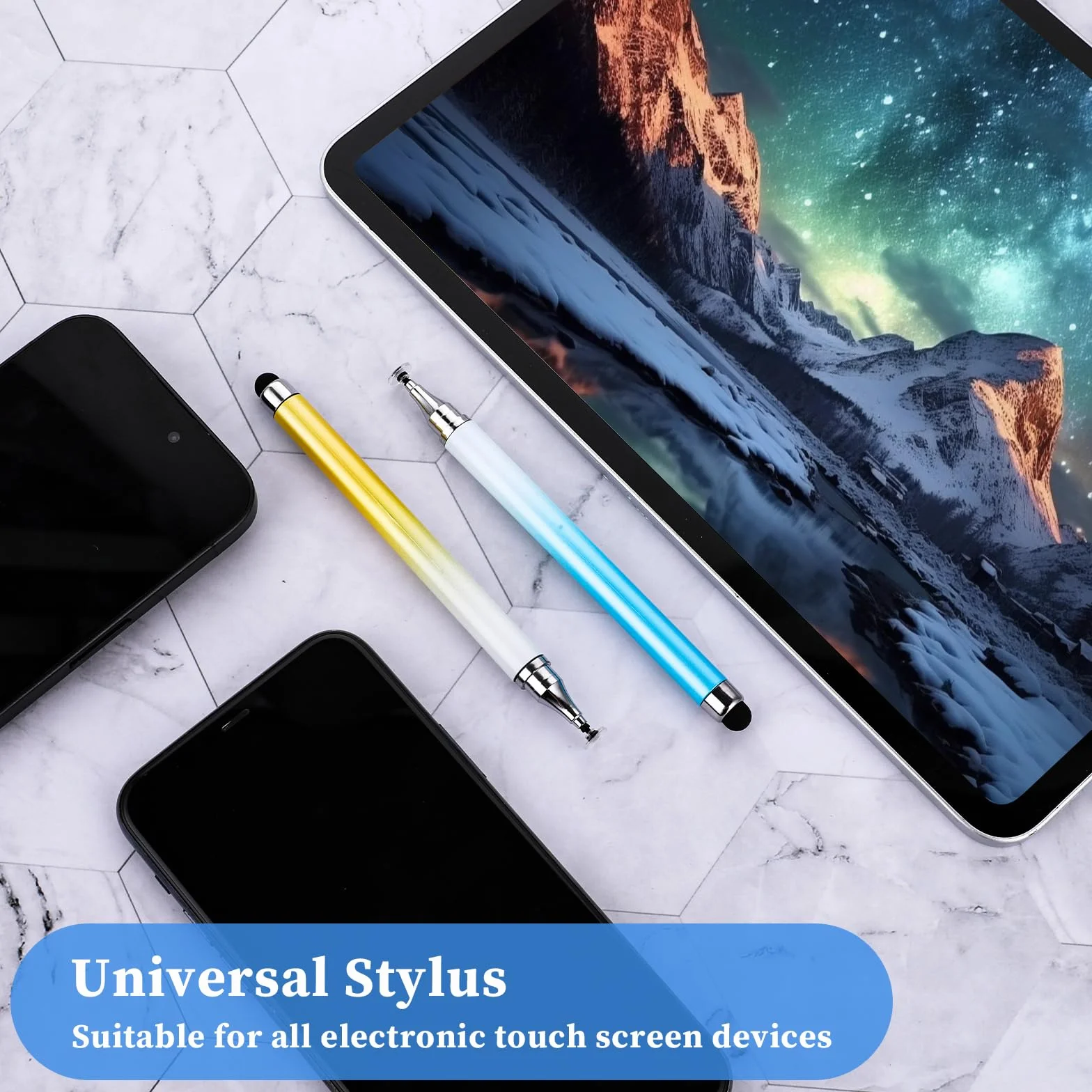 AHQiZFX Pióro do tabletu, 5 sztuk, rysik do ekranu dotykowego do ekranu dotykowego, wysoka czułość, 2 w 1 rysik do telefonu komórkowego, gumowy, rysik, rysik do tabletu, pióra do telefonu komórkowego