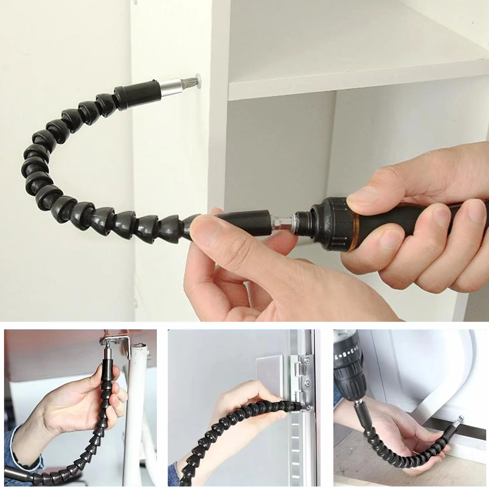 Adapter do wkrętarki kątowej 105°, 14 sztuk, zestaw nasadek kątowych do wkrętarki akumulatorowej z sześciokątnym trzonkiem 1/4", elastyczny uchwyt do bitów, nasadka do wiercenia kątowego dla