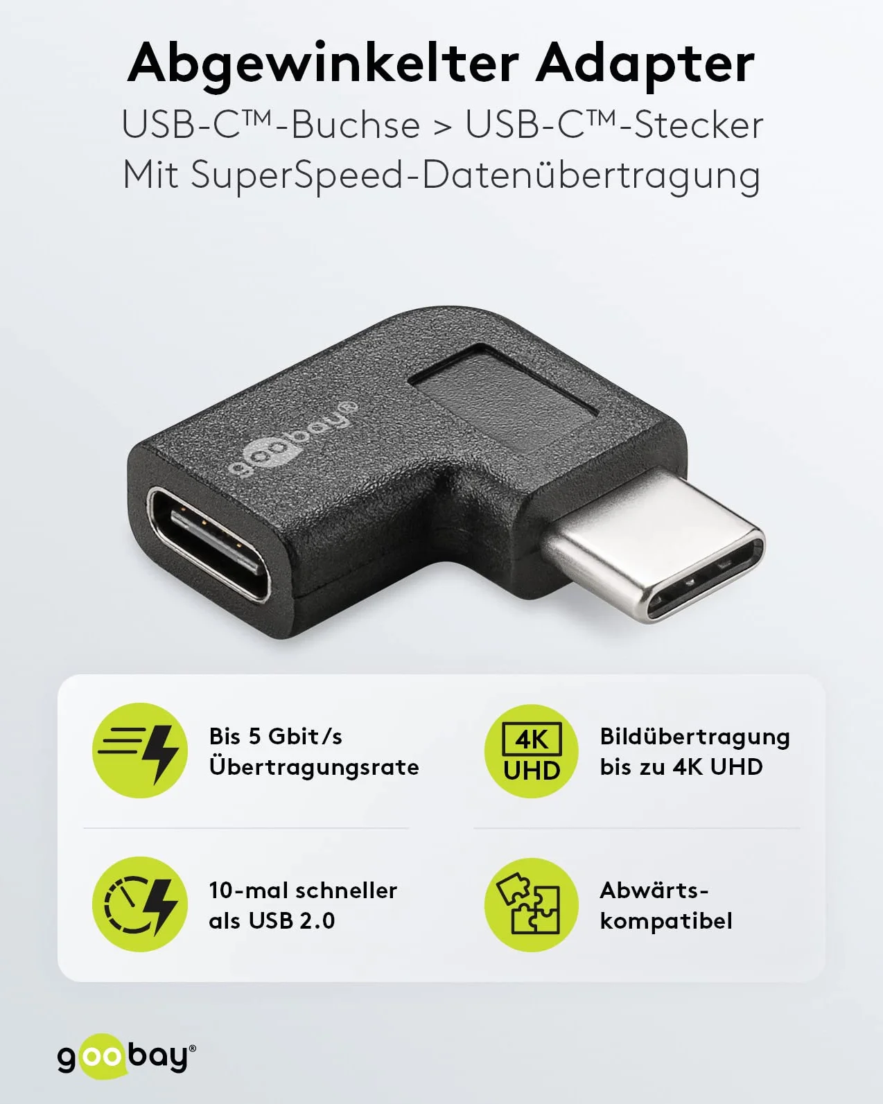 Goobay adapter USB C kątowy 90° SuperSpeed 5 Gbit/s OTG USB C na USB C czarny