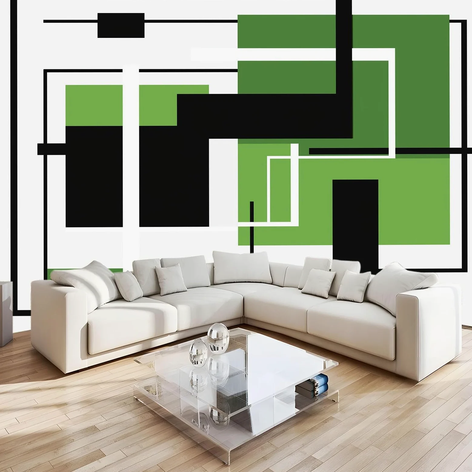 Fototapeta 250 x 175 cm Prostokątne linie nowoczesne geometryczne tapeta z włókniny krajobraz | Fototapeta TTNT Salon, biała