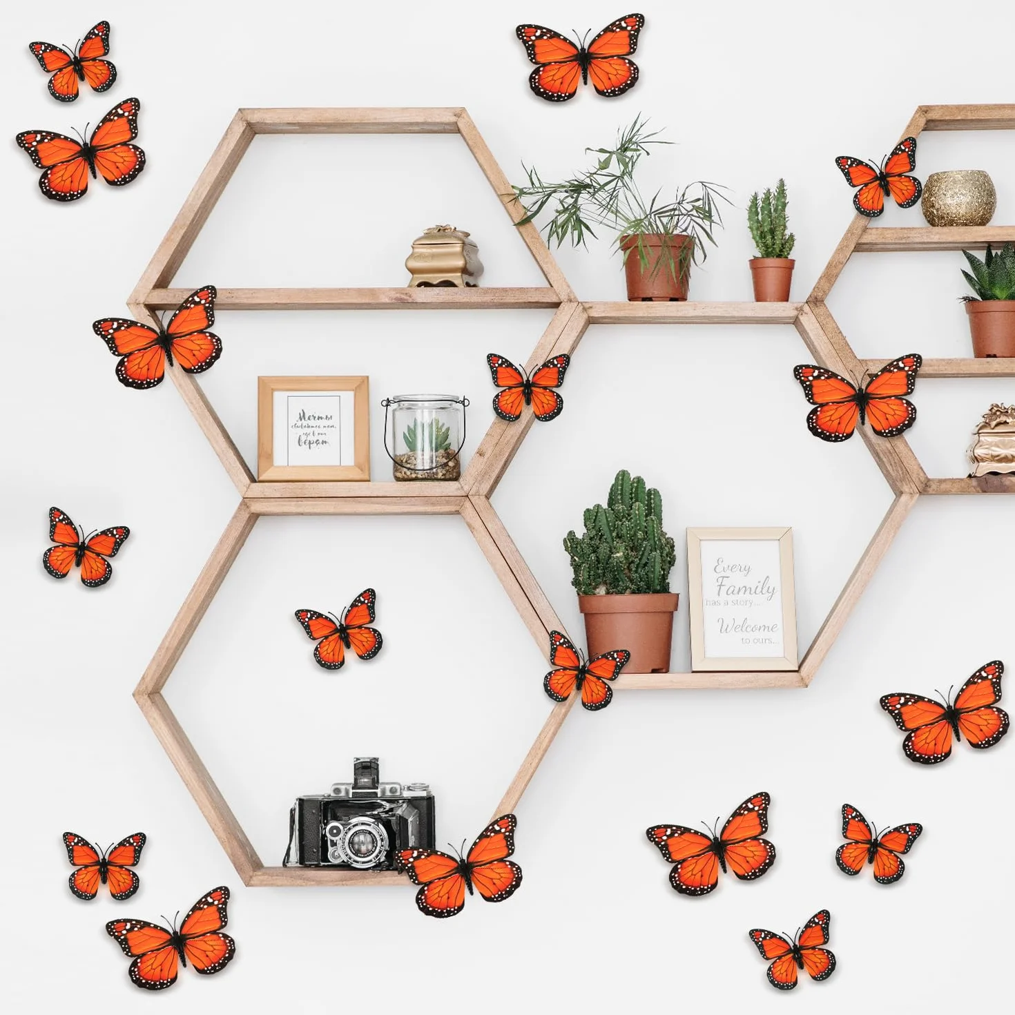 24 Szt. Magnesy Motyl Monarcha, Sztuczny Dekoracje, Naklejki Scienne 3D Motyl Naklejka do Rzemiosla Sciany Domu Wystroju Sztuki Lodówki Halloween Urodzin Imprezy (Pomaranczowy)