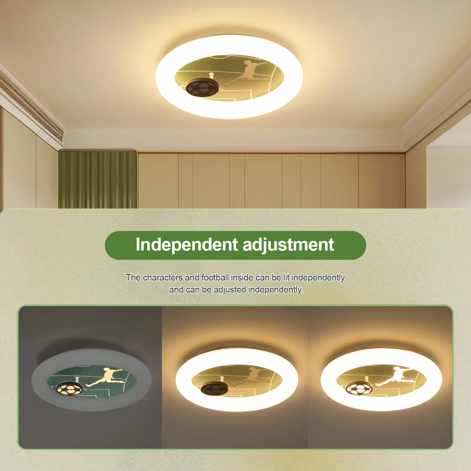 Lampa sufitowa LED do salonu ściemnialna 3000K-6000K Lampa sufitowa do sypialni z pilotem, piłka nożna lampa sufitowa z funkcją timera i lampki nocnej do pokoju dziecięcego, kuchni, salonu,