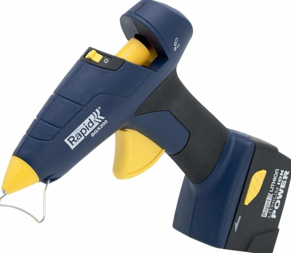 Rapid Akumulatorowy pistolet do klejenia na gorąco BGX300, 12 mm pistolet do klejenia i naprawy, 60 minut pracy bezprzewodowej, akumulator litowo-jonowy 7,4 V