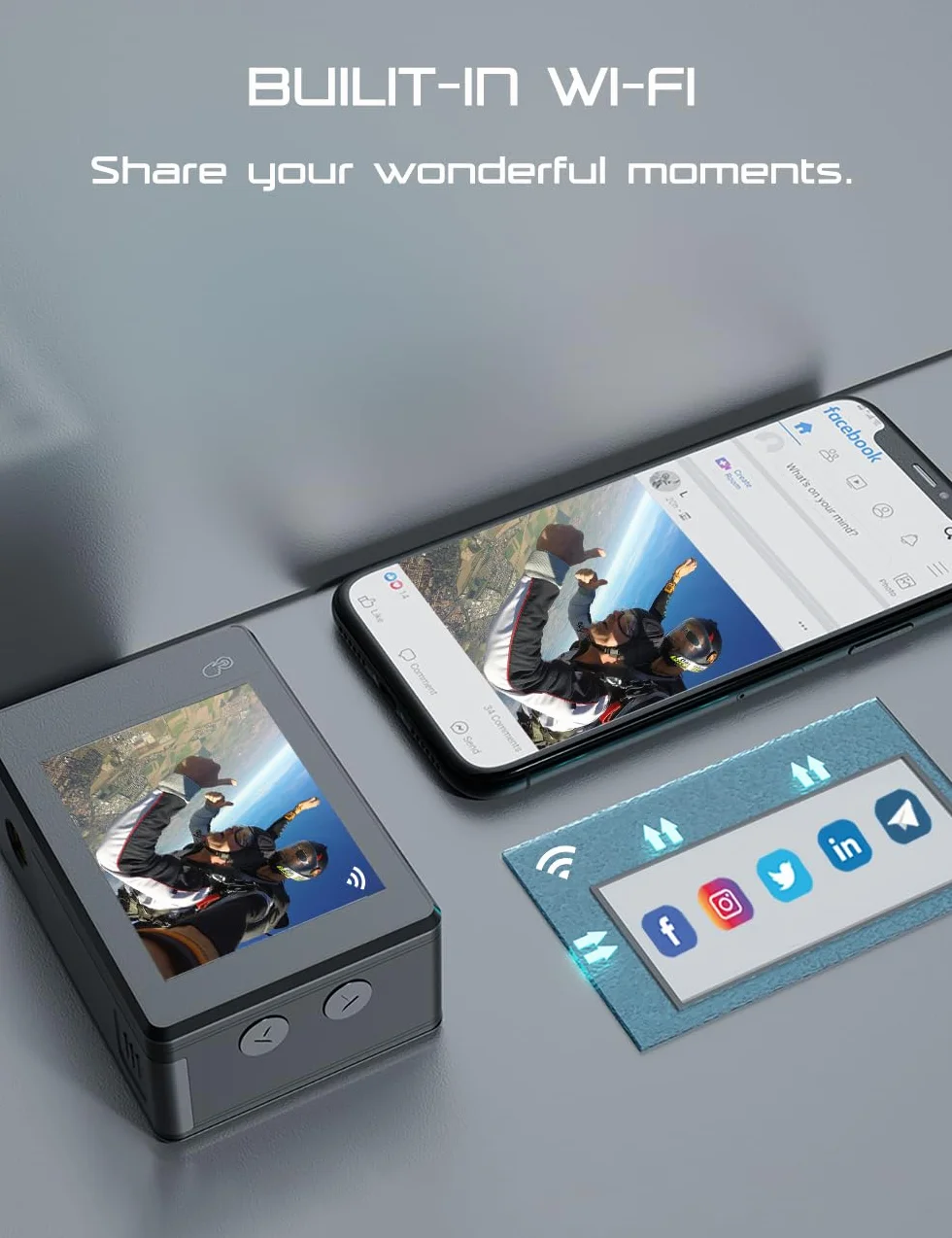 Apexcam Action Cam 4K 30FPS 20MP Dual Screen Wodoodporna 40m WiFi 170° Wide Angle z 2x baterie 1350mAh