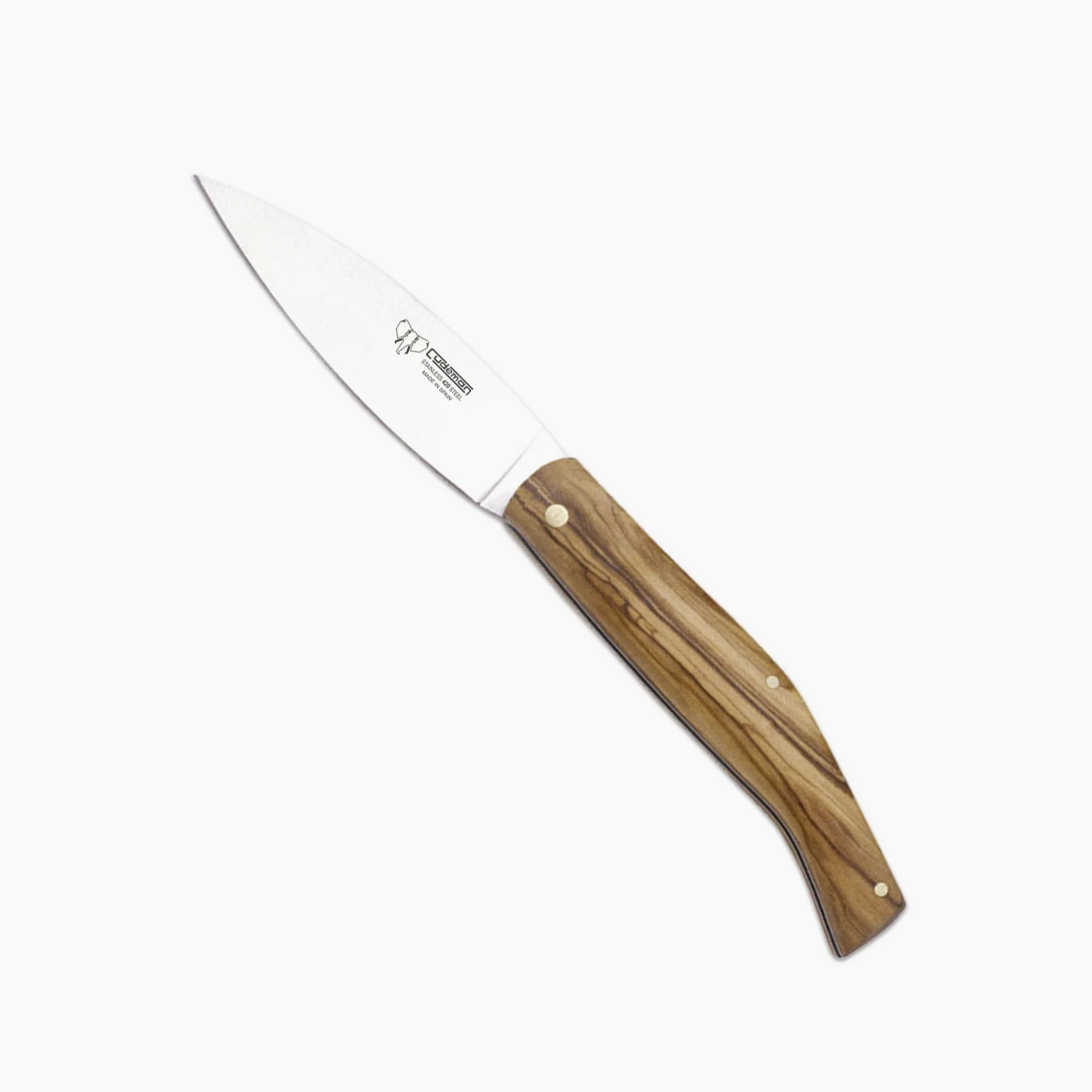 Cudeman Solsona nóż składany 443-L 9 cm ostrze ze stali nierdzewnej 420, 11 cm uchwyt z drewna oliwkowego do polowania, przetrwania i bushcraft + uchwyt na butelkę