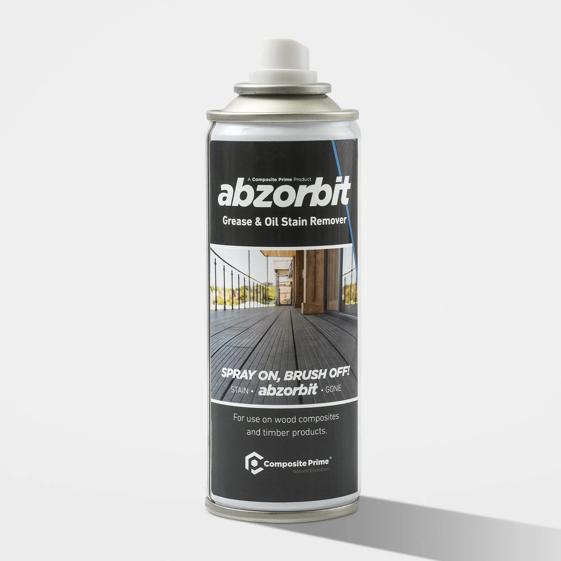 Abzorbit Composite Decking Cleaner, prawdopodobnie najlepszy środek do usuwania plam tłuszczu i oleju do drewnianych desek kompozytowych, wystarczy spryskać i szczotkować, wypróbuj. Pokochasz