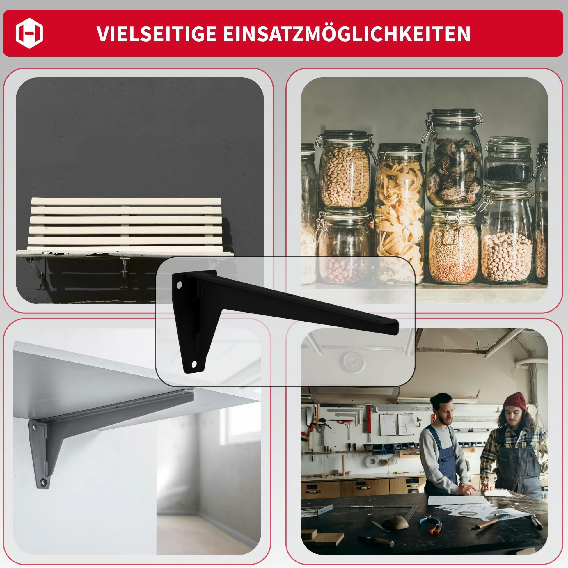 Gedotec MIRA wspornik regałowy, metalowy, wspornik do dużych obciążeń, głębokość 480 mm, stal szara, wspornik do dużych obciążeń, nośność 150 kg, 2 sztuki, metalowa konsola kątowa do ciężkich ładunków i regałów