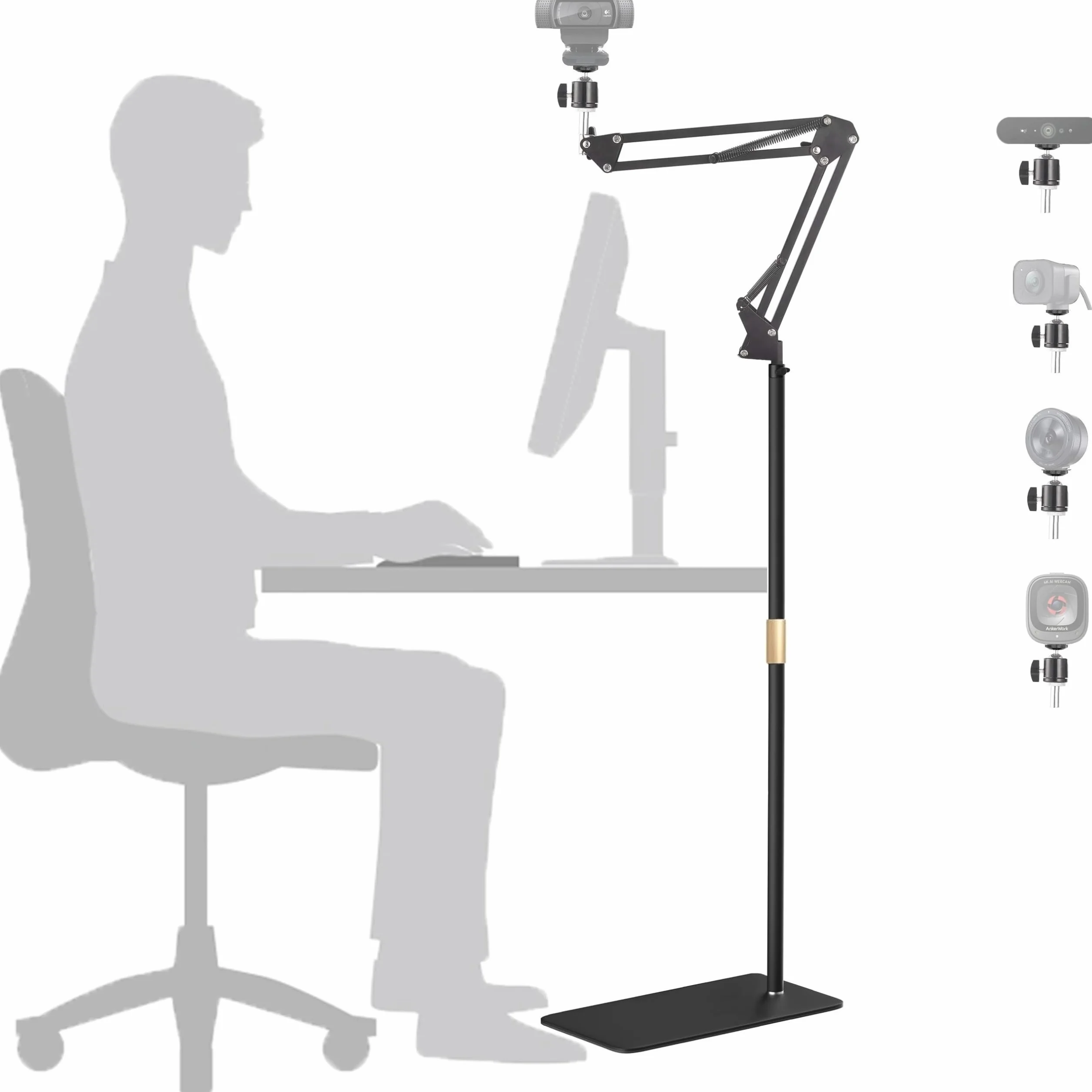 Stojak podłogowy do kamery internetowej, metalowy uchwyt podłogowy do kamery internetowej kompatybilny z Logitech C920 StreamCam C930 C922 C925e C615 Brio 4K