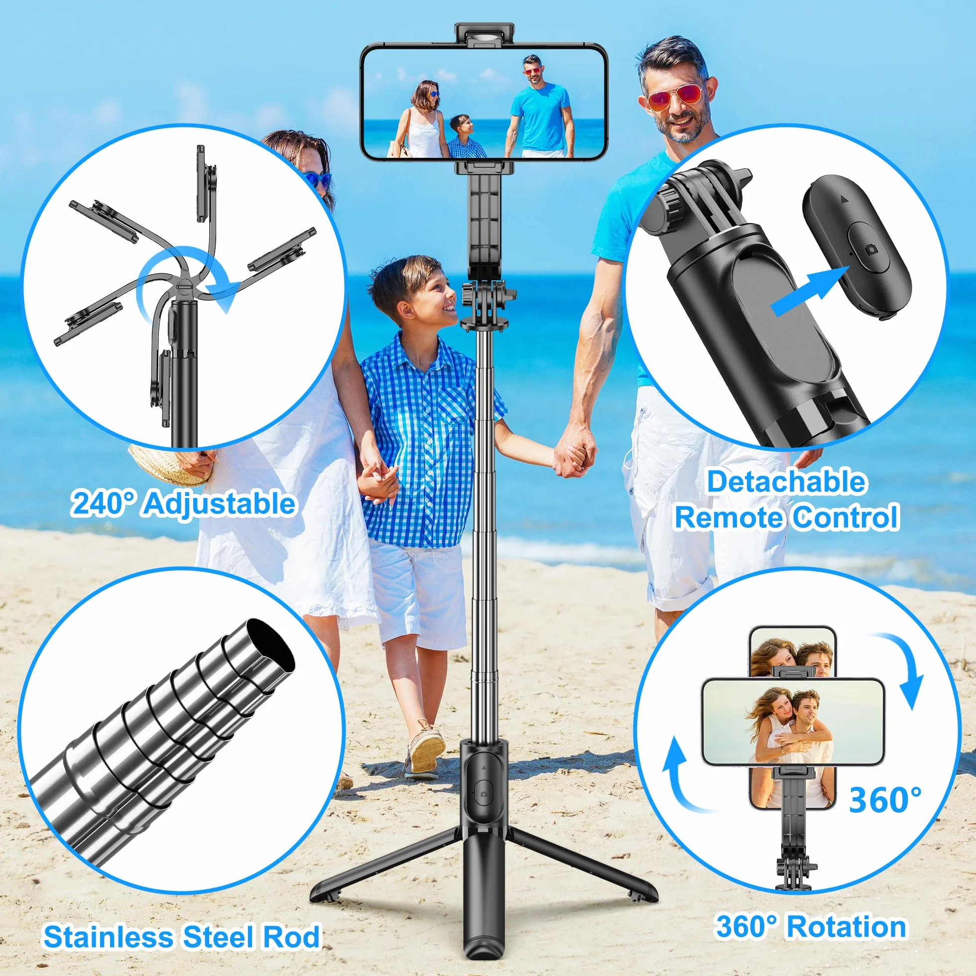 Statyw Selfie Stick rozszerzalny 101cm z bezprzewodowym pilotem do iPhone 17/16/15 Samsung Huawei