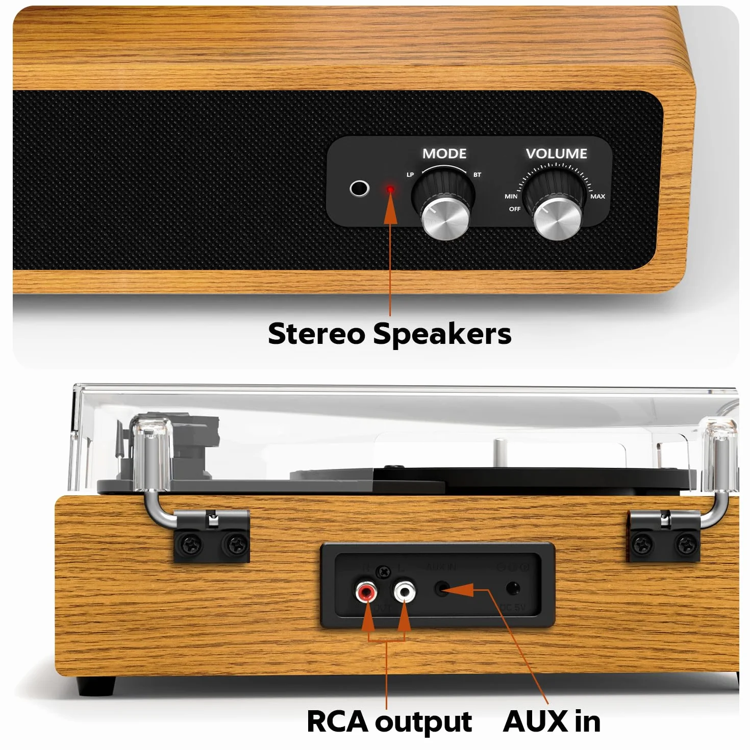 FYDEE Przenośny Gramofon Winylowy Bluetooth 3 Prędkości 33/45/78 RPM Retro Odtwarzacz z Wbudowanymi Głośnikami Stereo
