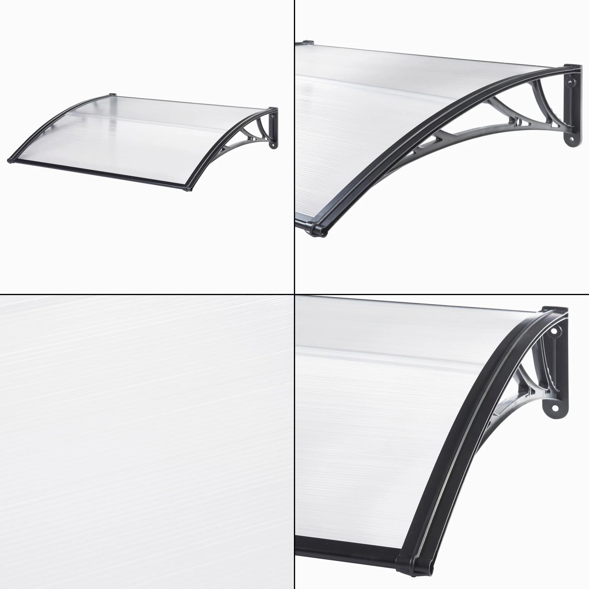 [en.casa] Zadaszenie do drzwi wejściowych Mellerud zadaszenie 150 x 100 cm, zadaszenie jednospadowe, balkon, zadaszenie drzwi, poliwęglan, aluminium, zadaszenie ochronne, taras, czarny/przezroczysty