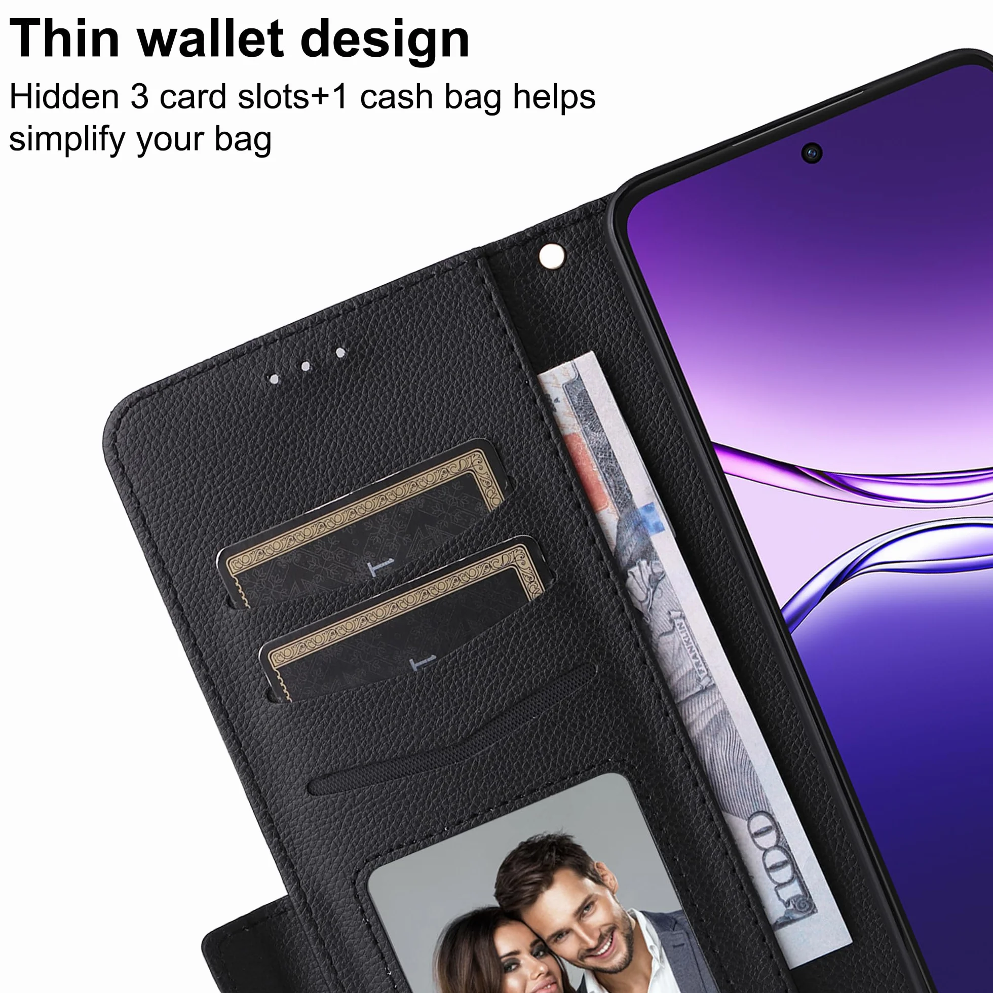 Etui Oppo A5 Pro 4G/5G z klapką, skóra poliuretanowa, szkło premium, stojak, magnes