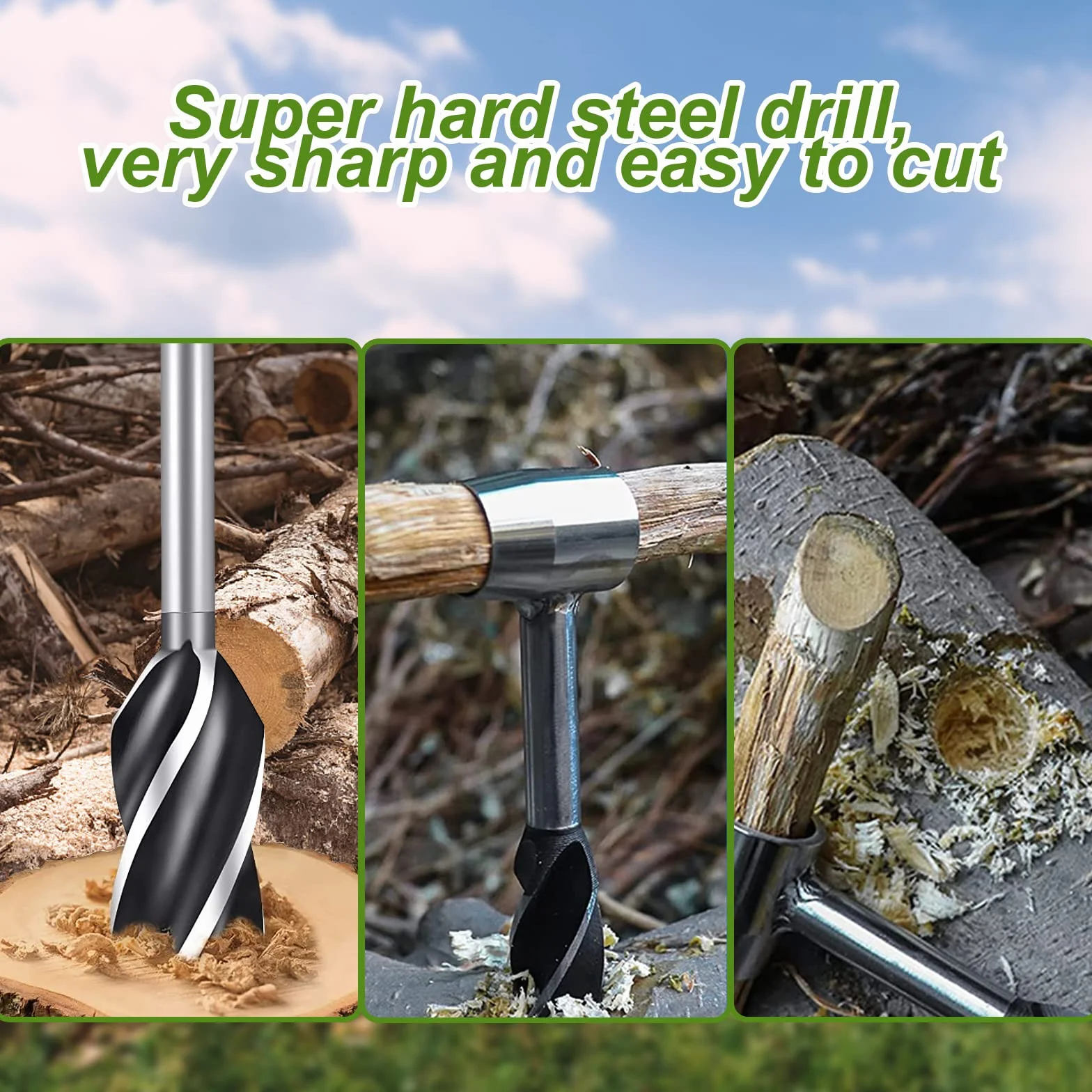 Ręczna wiertarka ślimakowa bushcraft, ręczna wiertarka survivalowa ze skórzanym etui, zestaw wierteł ręcznych, do użytku na zewnątrz, wiertło ręczne do drewna, dla osadników Bushcraft, na kemping, do