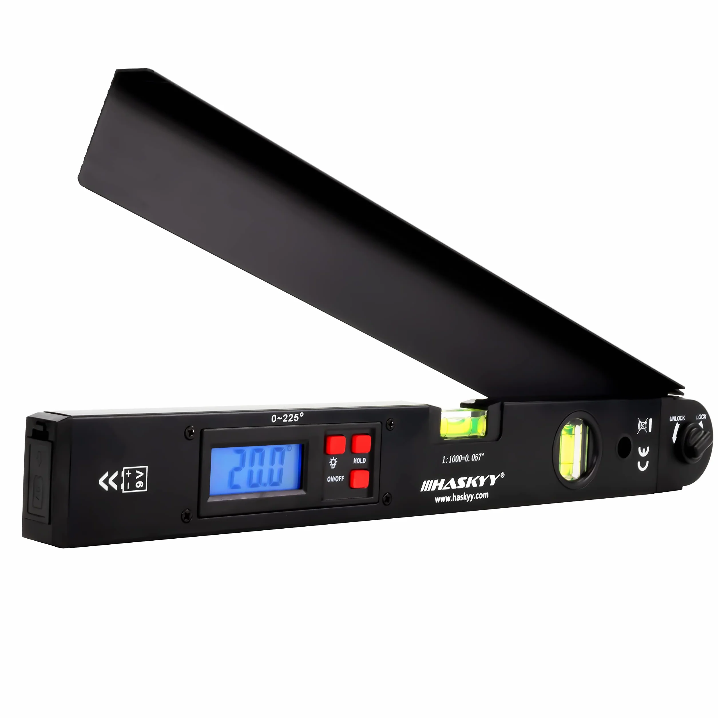 HASKYY Cyfrowy Kątomierz z Wyświetlaczem LCD 415mm Elektroniczna Poziomica i Inklinometr 220° z Aluminium - Precyzyjne Narzędzie Pomiarowe do Stolarki, Budowy i Montażu