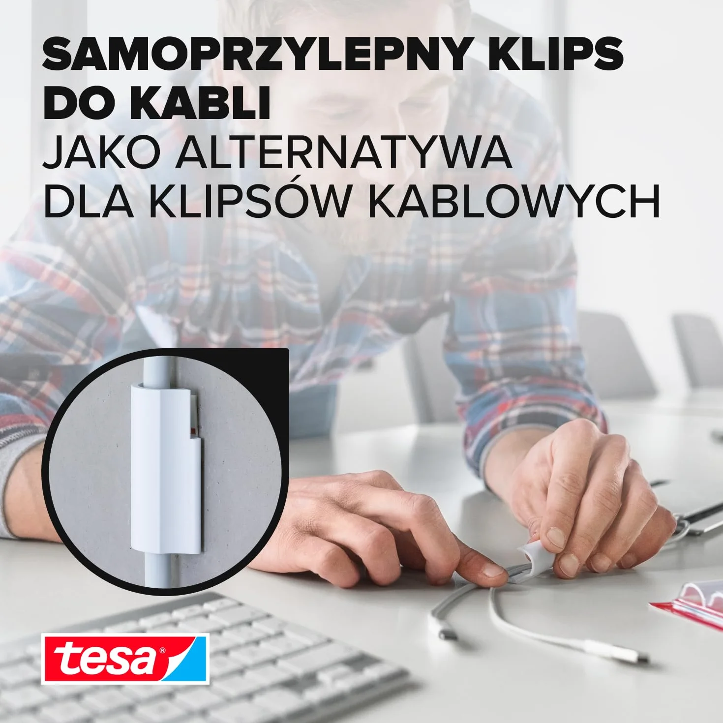 tesa Powerstrips klips do kabli/klips do kabli samoprzylepny/do mocowania kabli/w kolorze białym / 1 x 5 szt.