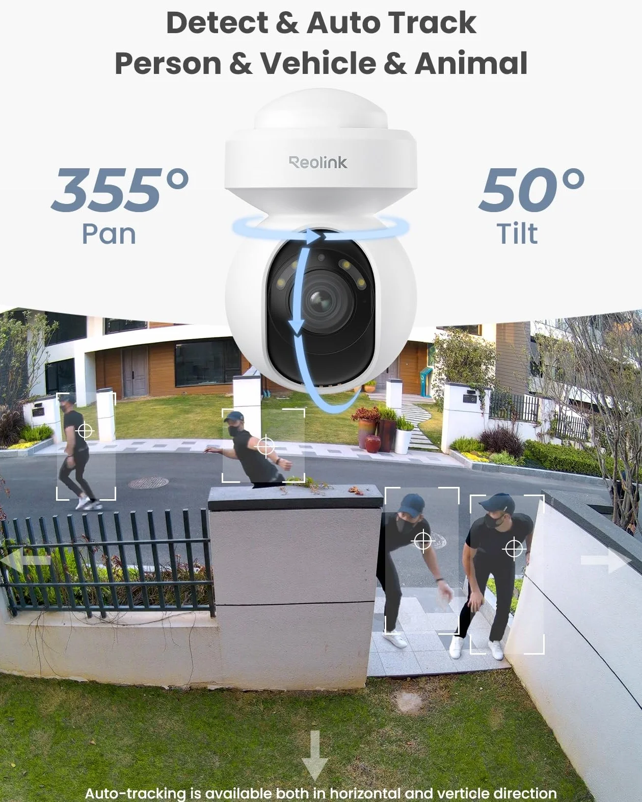 Reolink Kamera bezpieczeństwa 5MP PTZ WiFi, 3X zoom optyczny, noktowizja punktowa i kolorowa, WiFi 2,4/5GHz, wykrywanie ludzi, automatyczne śledzenie, dwukierunkowy dźwięk, E1 Outdoor