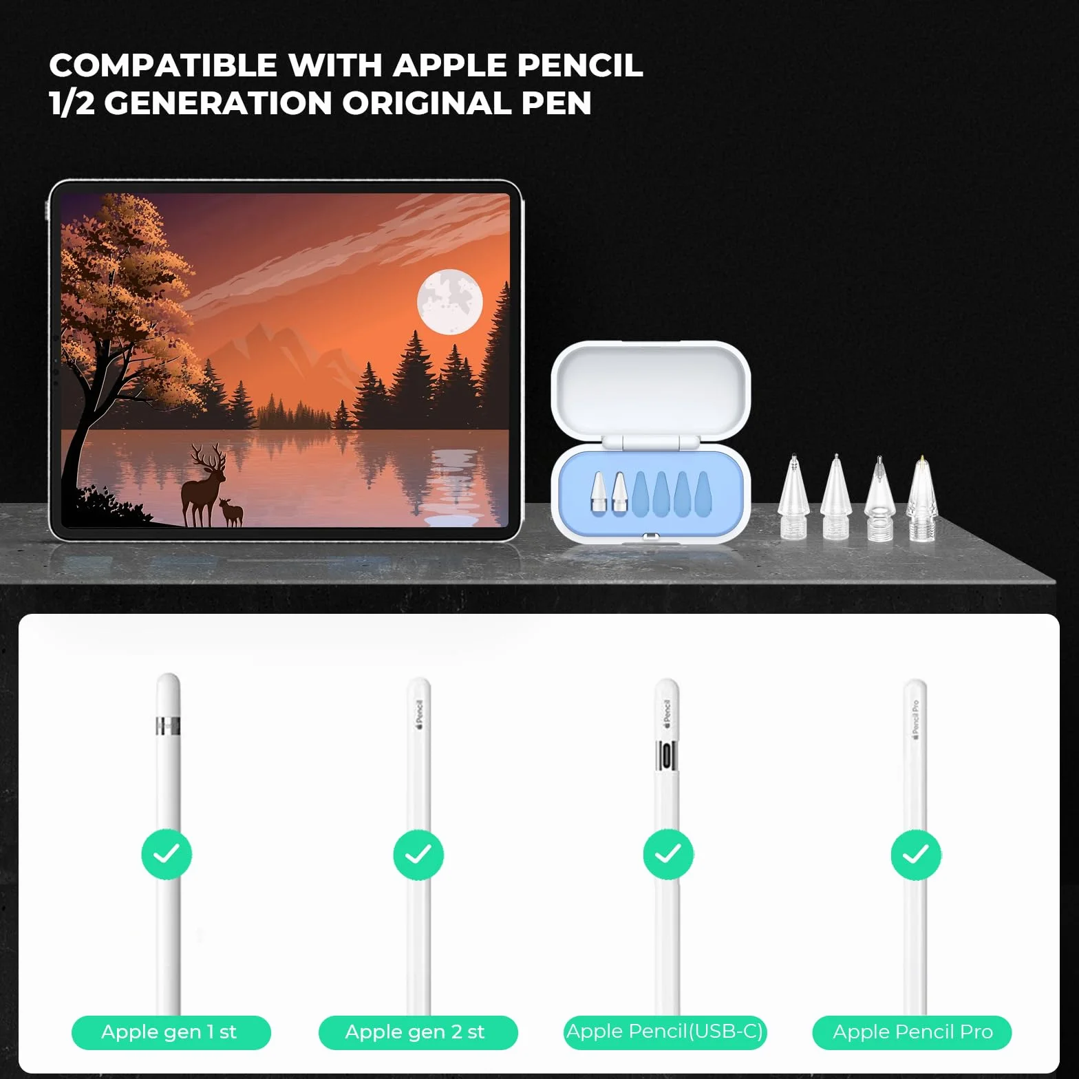 XYOFUN Końcówki zamienne do Apple Pencil Pro, akcesoria do stalówek iPencil, ulepszone końcówki rysika z pudełkiem do przenoszenia, kompatybilne z Apple Pen 2. / 1. generacji i USB-C (6 w 1 - różowe)