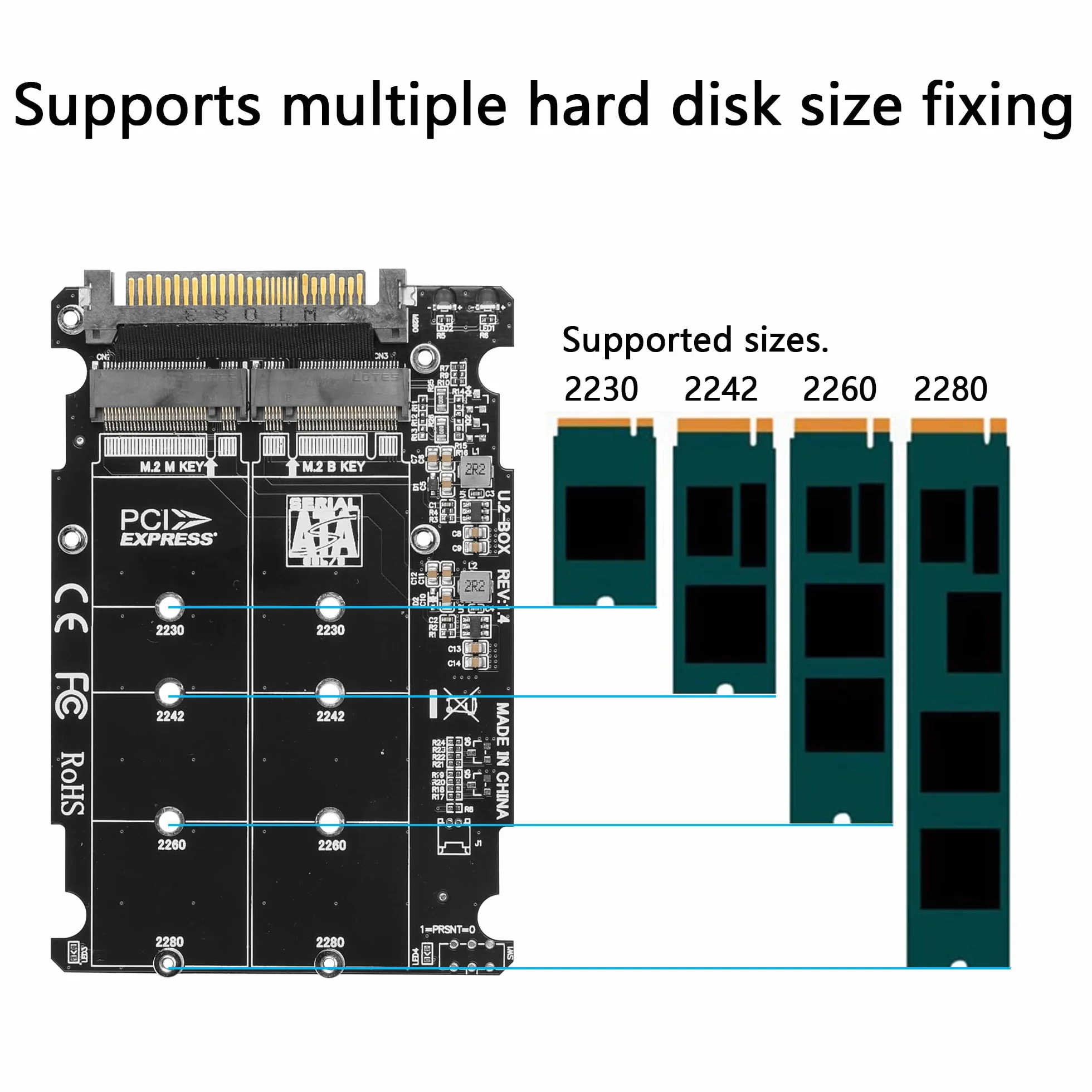 GINTOOYUN Karta adaptera 2 w 1 M.2 NVMe/NGFF do U.2 - klucz M/M.2 SATA NGFF do U.2(SFF-8639) SSD Box