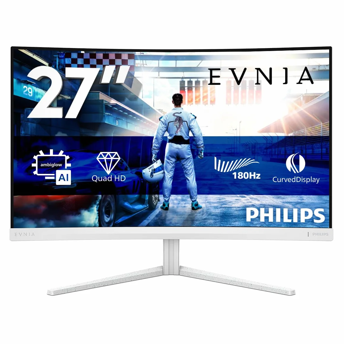 Philips Evnia 27M2C5501-27-calowy zakrzywiony monitor do gier QHD, 180 Hz, 1 ms GtG, FreeSync Premium (2560x1440, 2X HDMI 2.0, 1x DisplayPort1.4) Biały