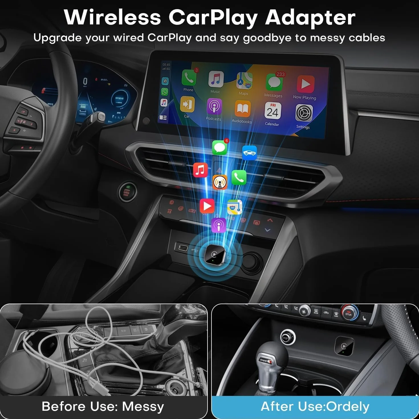 Bezprzewodowy adapter CarPlay, Android Auto Wireless, Obsługuje OTA stabilny, szybki mini Carplay, Wireless Stick Plug & Play, kompatybilny z Android 11+, do pojazdów z Carplay