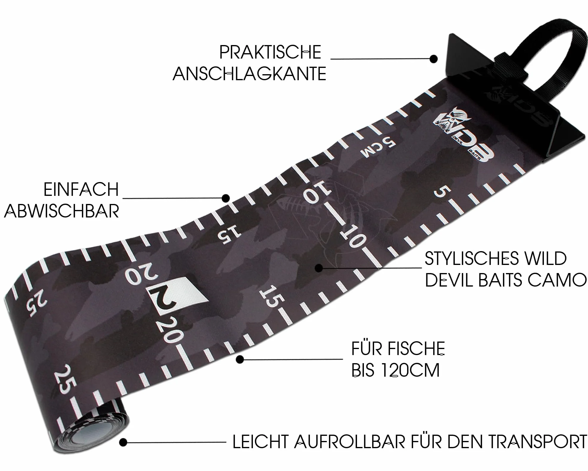 Angel-Berger Wild Devil Baits Rollup Measure Scale Fish Ruler taśma miernicza do pomiaru ryb