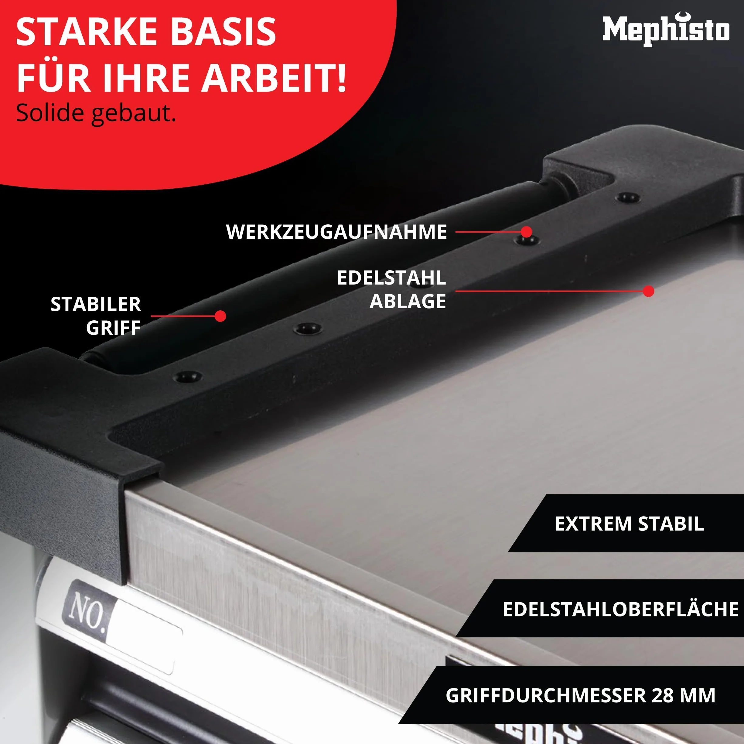 Mephisto XXL Premium wózek warsztatowy z 9 szufladami, bez narzędzi