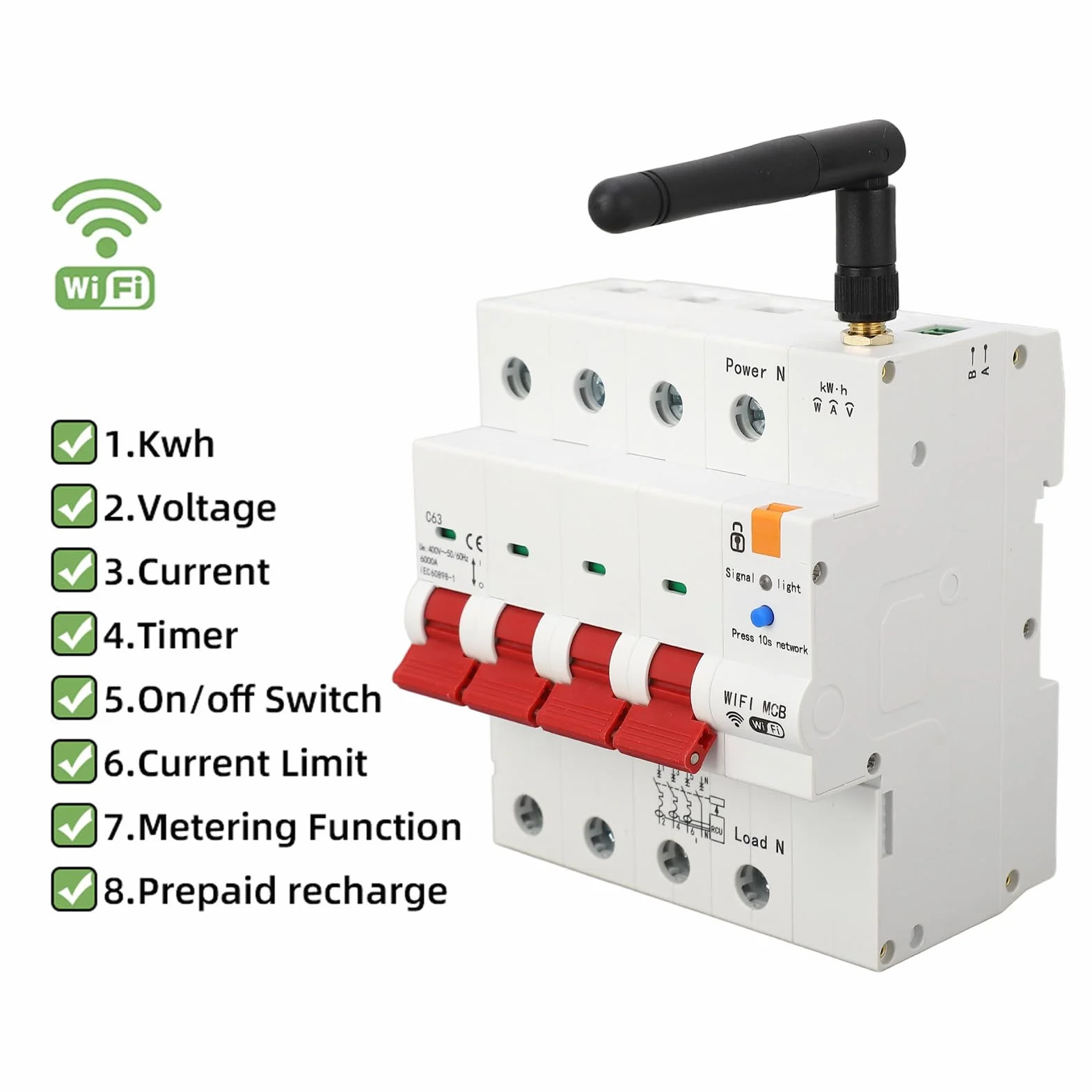 4P WiFi Przerywacz 63A AC400V 50/60HZ Funkcja Pomiaru Czasu Zdalnego Sterowania Przełącznik Pomiaru Energii Elektrycznej dla Domu, Szkoły, Biura