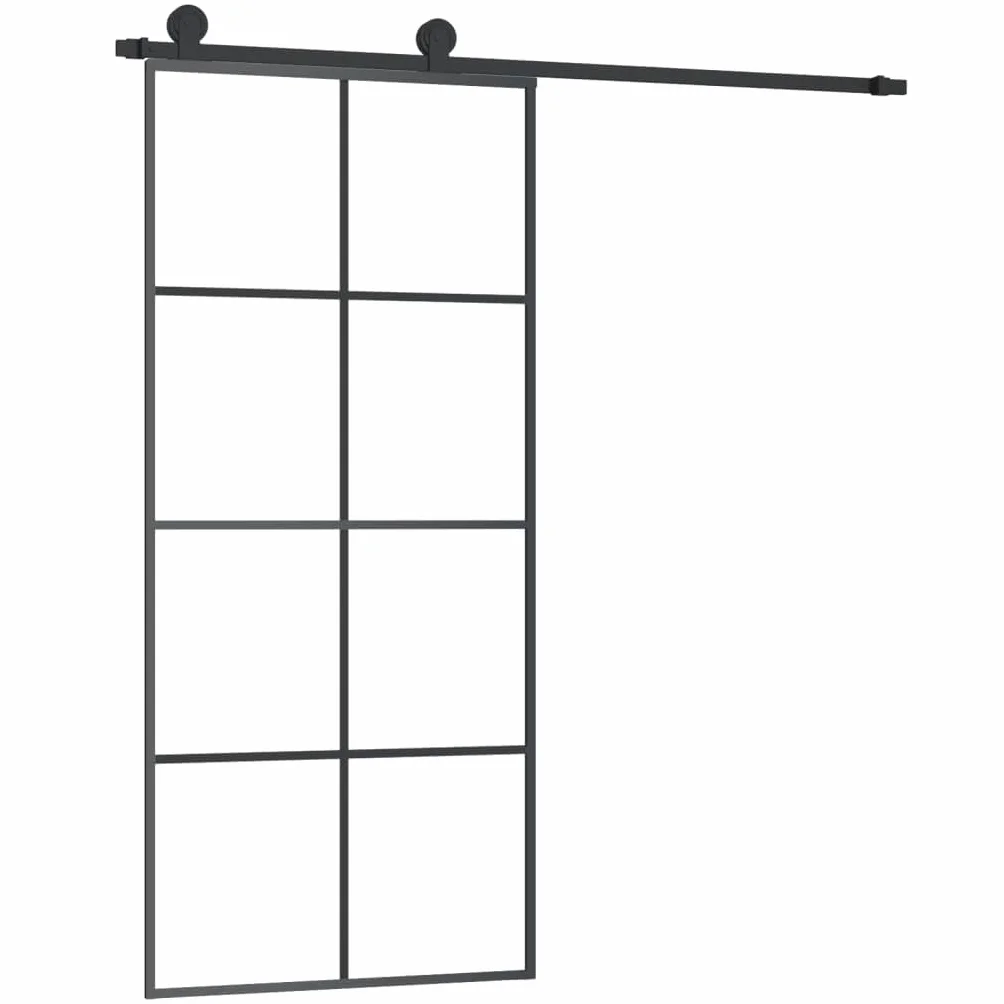 Matowe drzwi przesuwne z okuciem, 90 x 205 cm, rama aluminiowa i szkło ESG, ciche dzięki delikatnemu uderzeniu, zajmuje mało miejsca i nieprzejrzysta dla prywatności