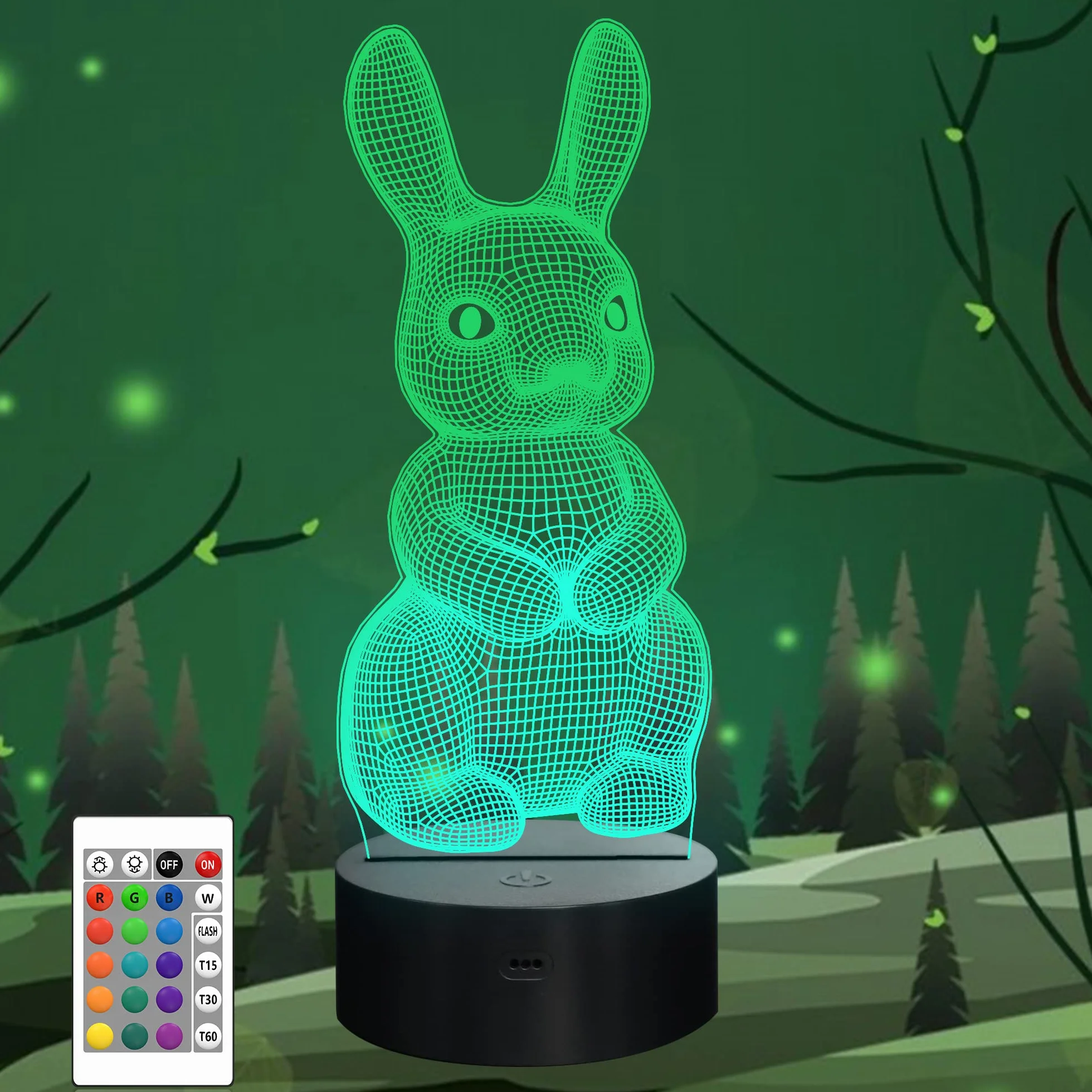 CooPark Lampka nocna dla dzieci, królik robak, hologram, iluzja, lampka nocna LED, pilot zdalnego sterowania, 16 zmieniających się kolorów, najlepszy prezent na Boże Narodzenie, Wielkanoc, urodziny