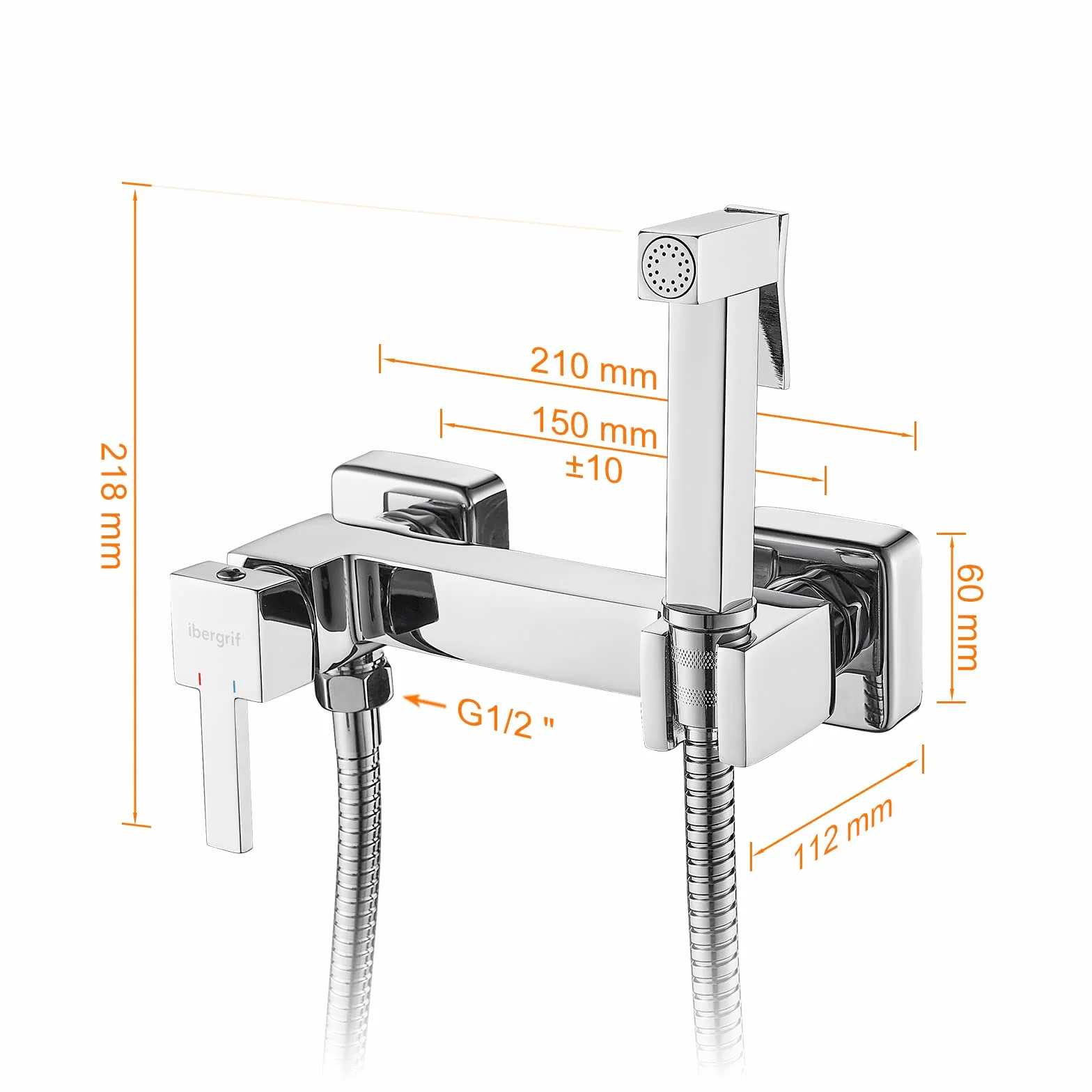 Ibergrif - monomando dla bidet WC, kwadratowy kran prysznicowy do zimnej wody, chrom