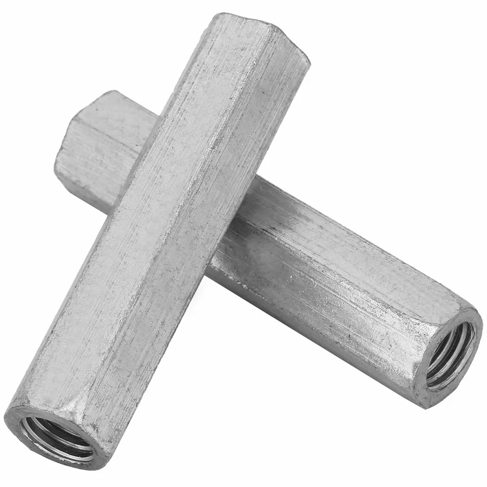 Długie nakrętki prętowe, 2 sztuki długa nakrętka ocynkowana stal węglowa gwint wewnętrzny długa nakrętka M10 x 60 długa nakrętka sześciokątna Studding zamknięcie wtykowe do łączenia ciągłego pręta
