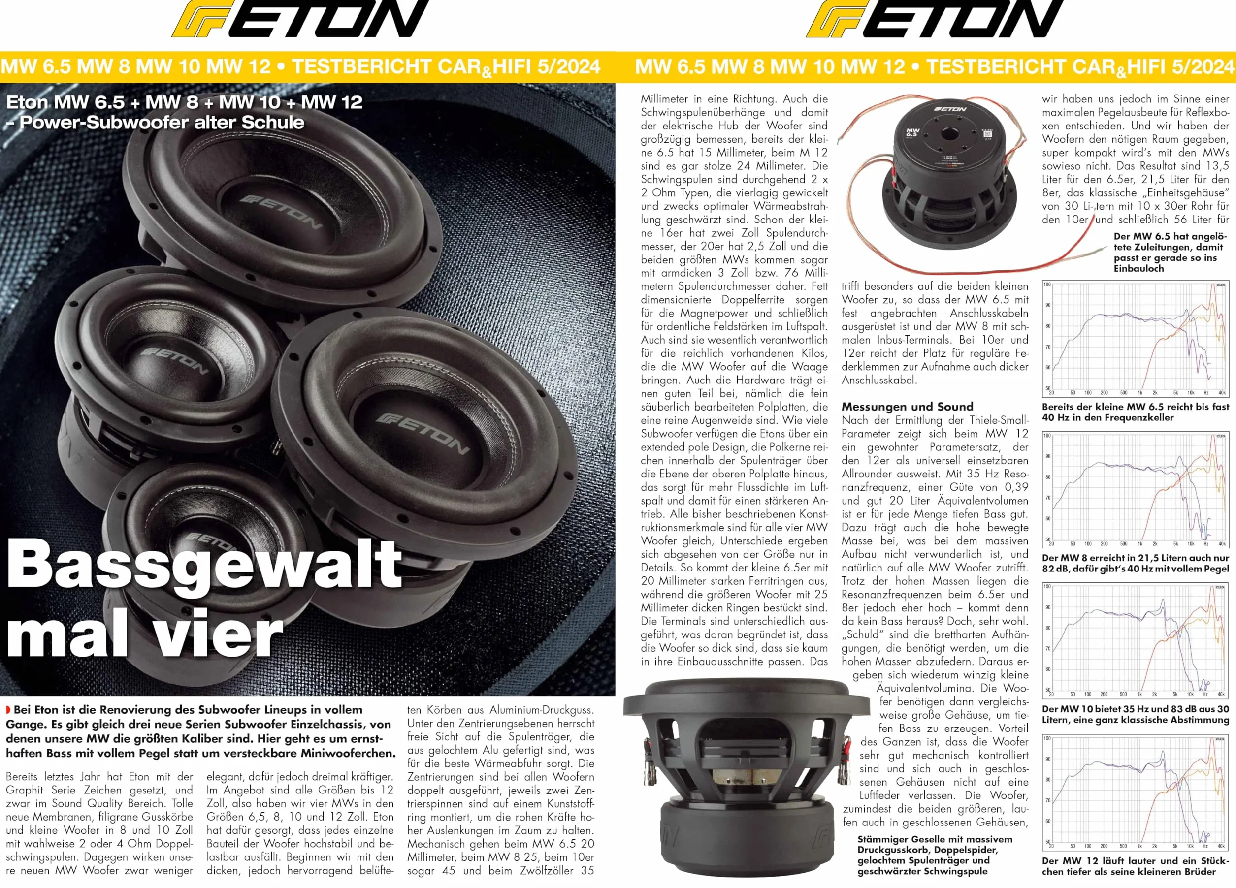ETON MW 6.5 subwoofer 16,5 cm 6,5 cala długi skok basowy głośnik niskotonowy magnes ferrytowy podwójna cewka 2 omy 2 x 250 W