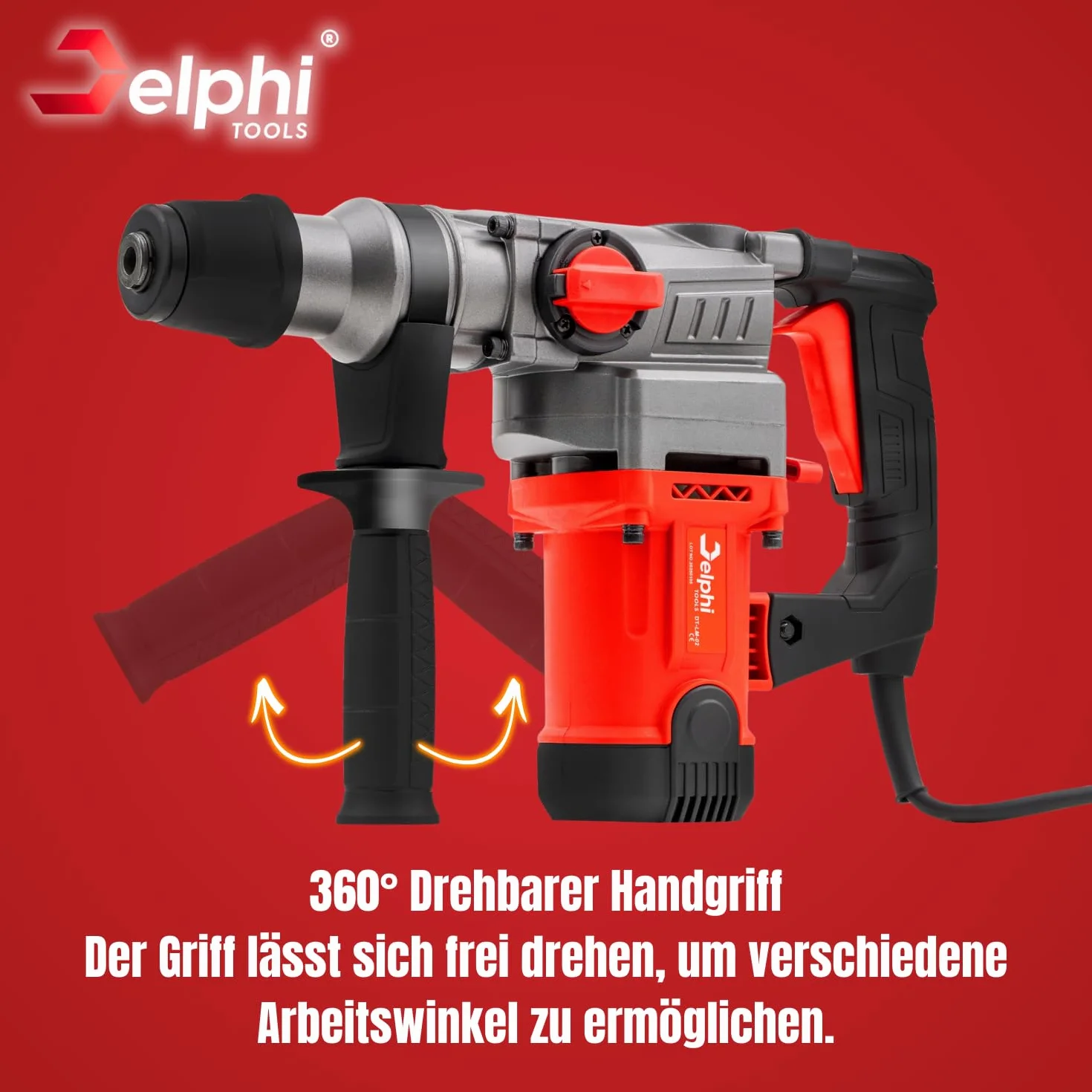 Delphi SDS Plus Młot udarowo-obrotowy 2200 W – młot wyburzeniowy i wiertarka udarowa SDS+, 3 funkcje w jednym narzędziu, 880 obr./min, zestaw wierteł i dłut, akcesoria i walizka