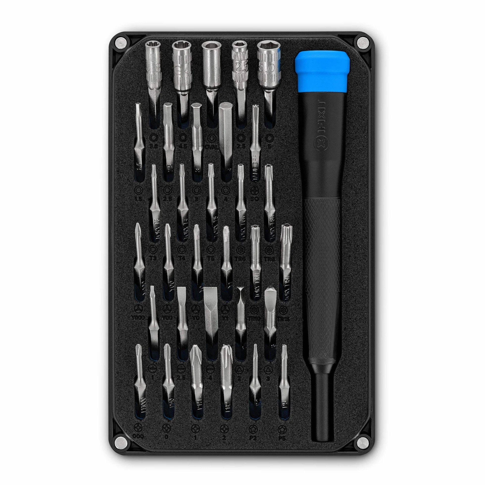 iFixit Moray Precision Bit Set, zestaw bitów z 32 precyzyjnymi bitami (4 mm) i śrubokrętem do naprawy smartfonów, konsol, laptopów i innych urządzeń