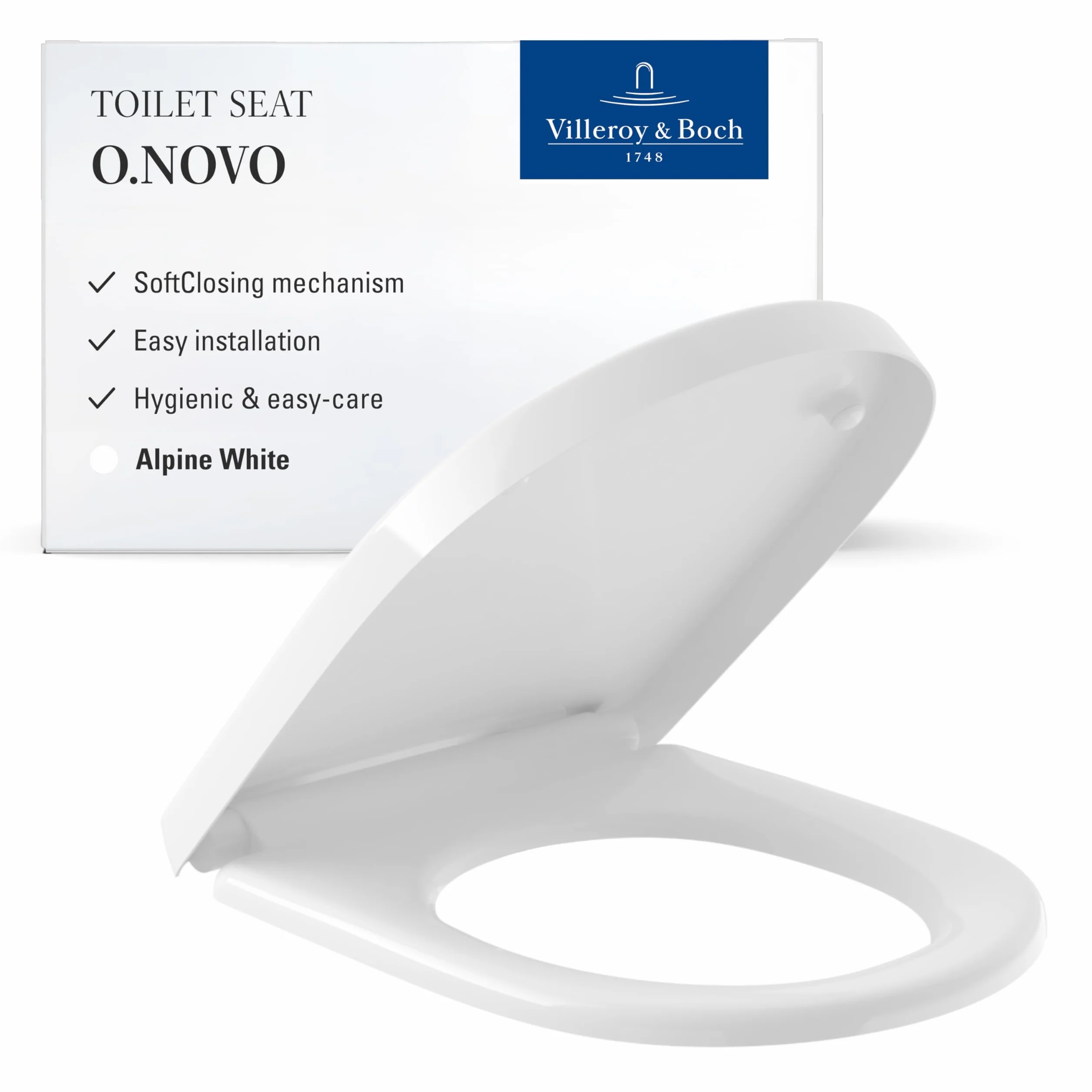 Villeroy & Boch o.Novo – Deska sedesowa z mechanizmem cichego zamykania - Zdejmowana, nietłukąca deska z duroplast - Oryginalna część zamienna - Kształt D - Biały alpejski, błyszczący