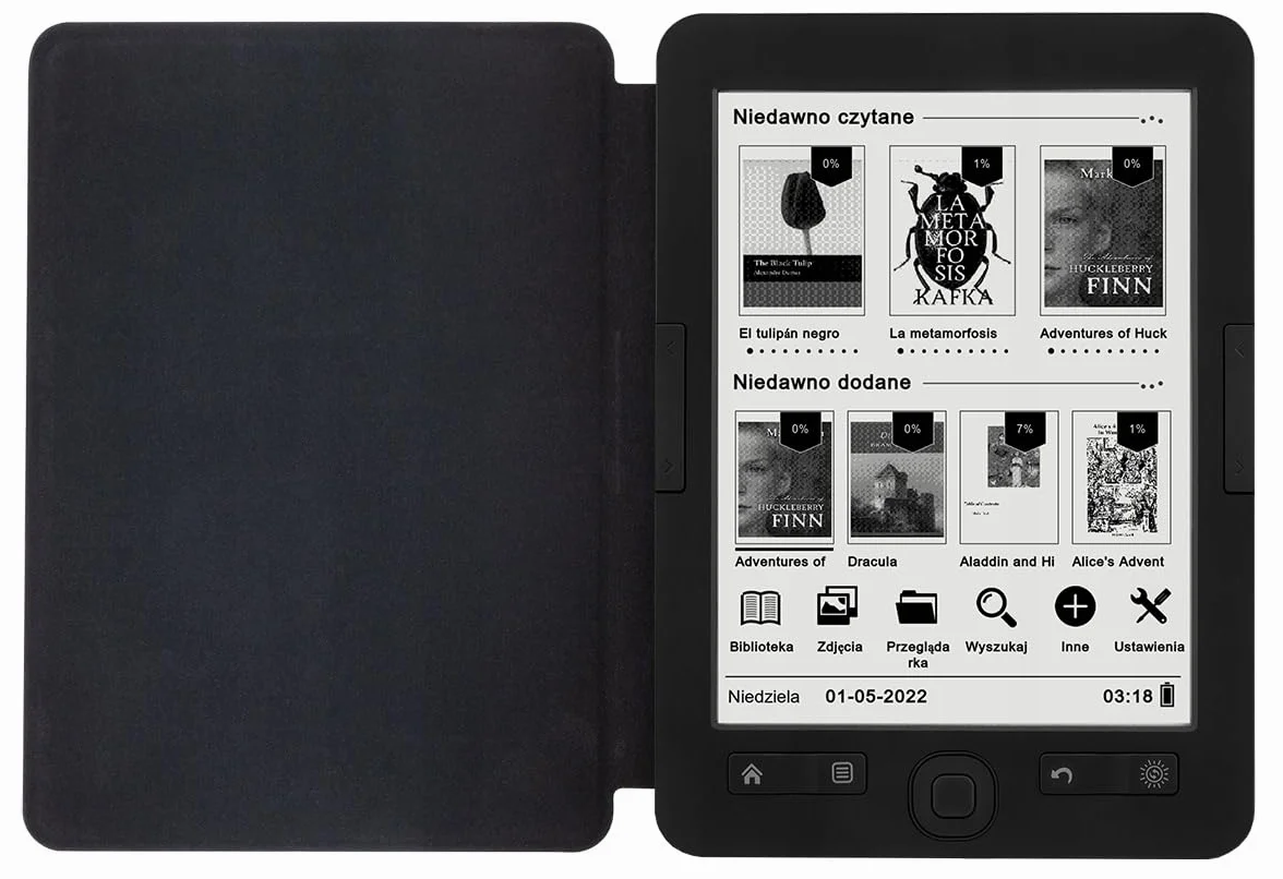 Czytnik eBooków Bemi Cognita+ z Ekranem E-Ink Carta 6 cali, 4 GB Pamięci, Etui Skórzane, Kolor Grafitowy