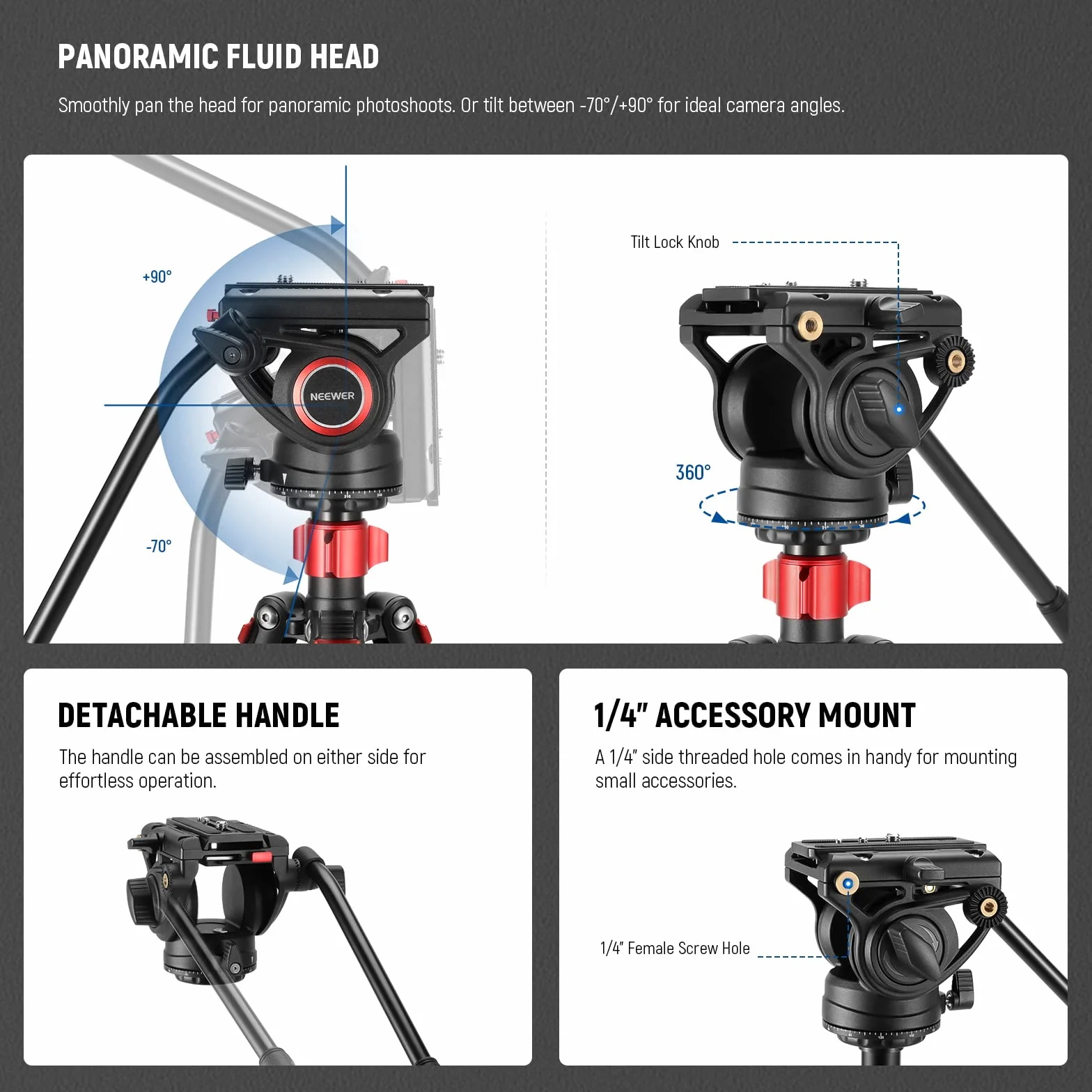 NEEWER 72" statyw monopodowy z głowicą fluidową, obciążenie 8 kg, kompatybilny z DJI RS Gimbal Manfrotto