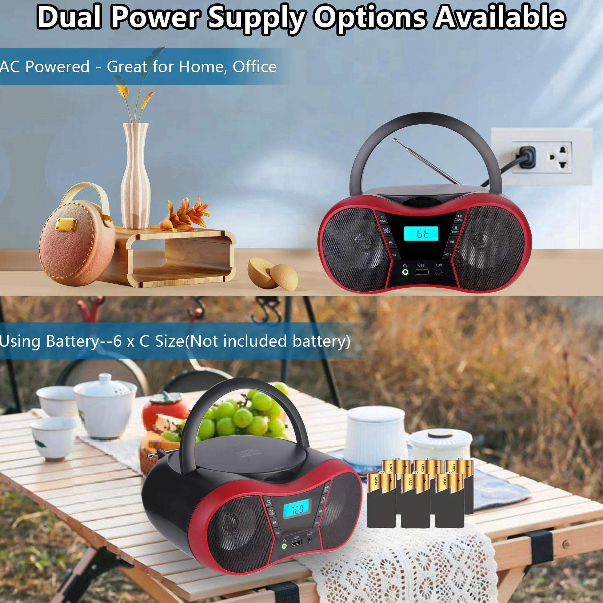 Przenośny odtwarzacz CD Boombox Bluetooth AUX USB FM stereo