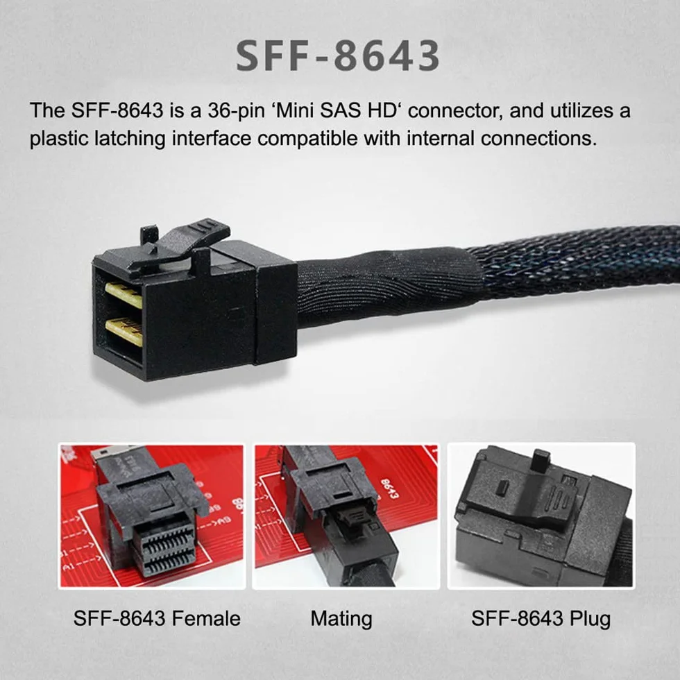 Wewnętrzny Mini SAS HD SFF-8643 do Mini SAS High Density HD SFF-8643 Przewód do serwera dyskowego RAID 50cm