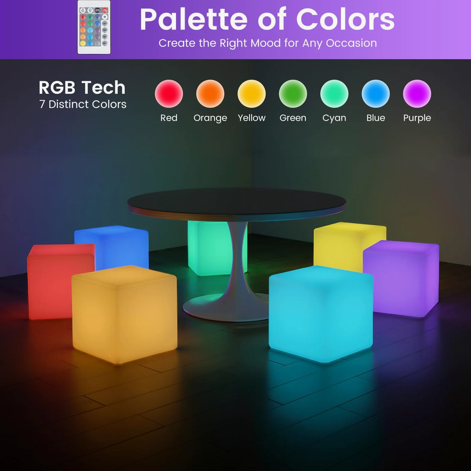 Kostka LED Pierwszorzędny stołek do siedzenia Lampa podłogowa Ławka Świecąca kostka Na zewnątrz Wodoszczelna Kostka do siedzenia Siedem kolorów i jasności RGB Zmiana kolorów Pilot zdalnego sterowania