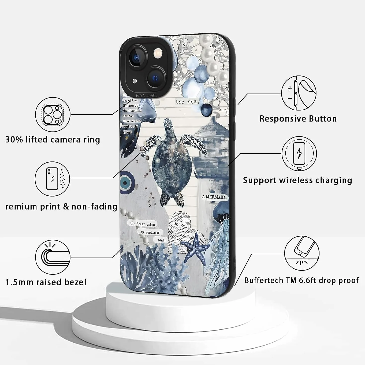 Etui na iPhone 15 Pro 6.1" Czarny Silikonowy Wzór Żółw Morski Ochronny Zderzak